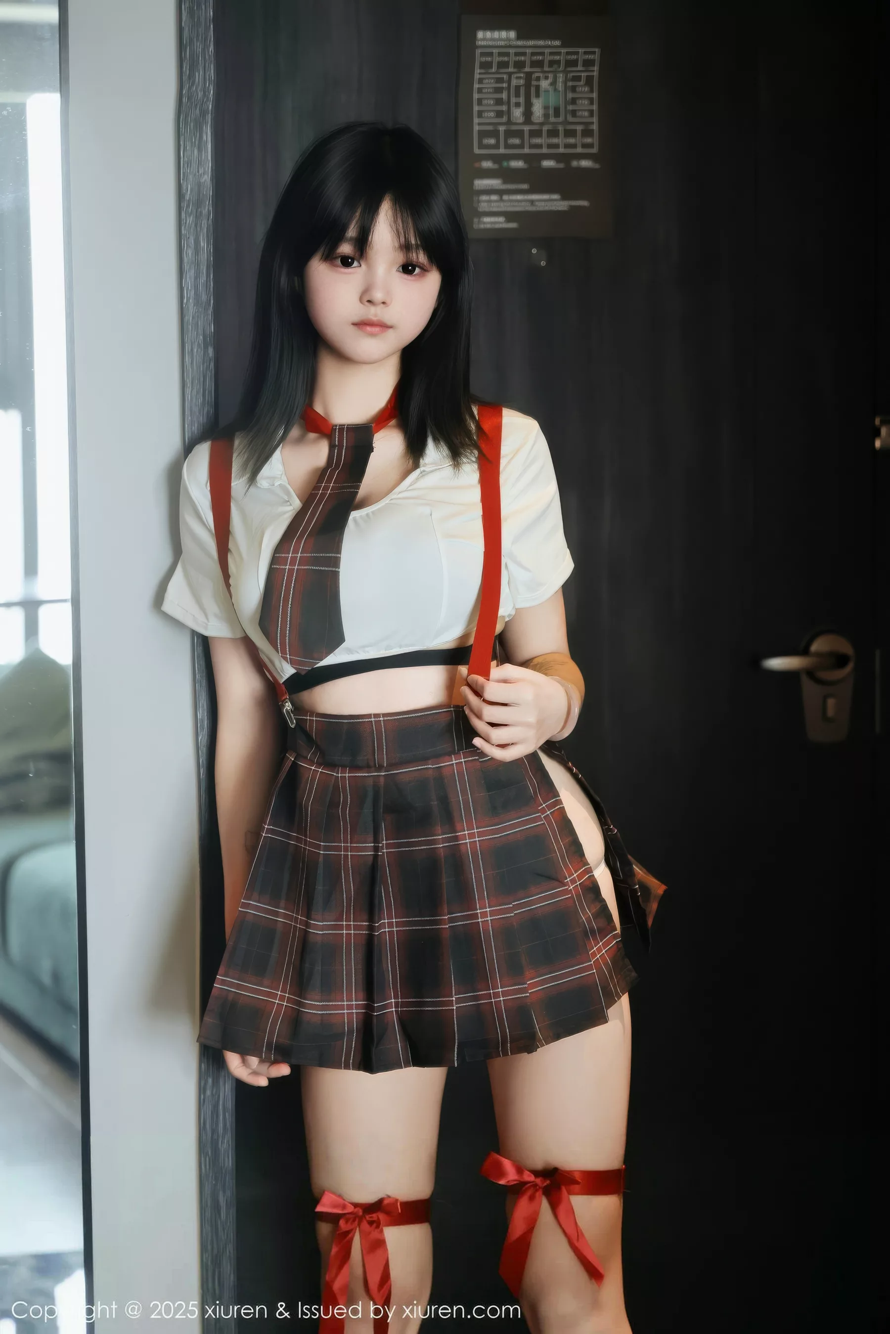 Xiaoling's Sexy Crop Top, Black Lingerie, and Plaid Skirt Photoshoot Showcasing Curvy Figure 58P
