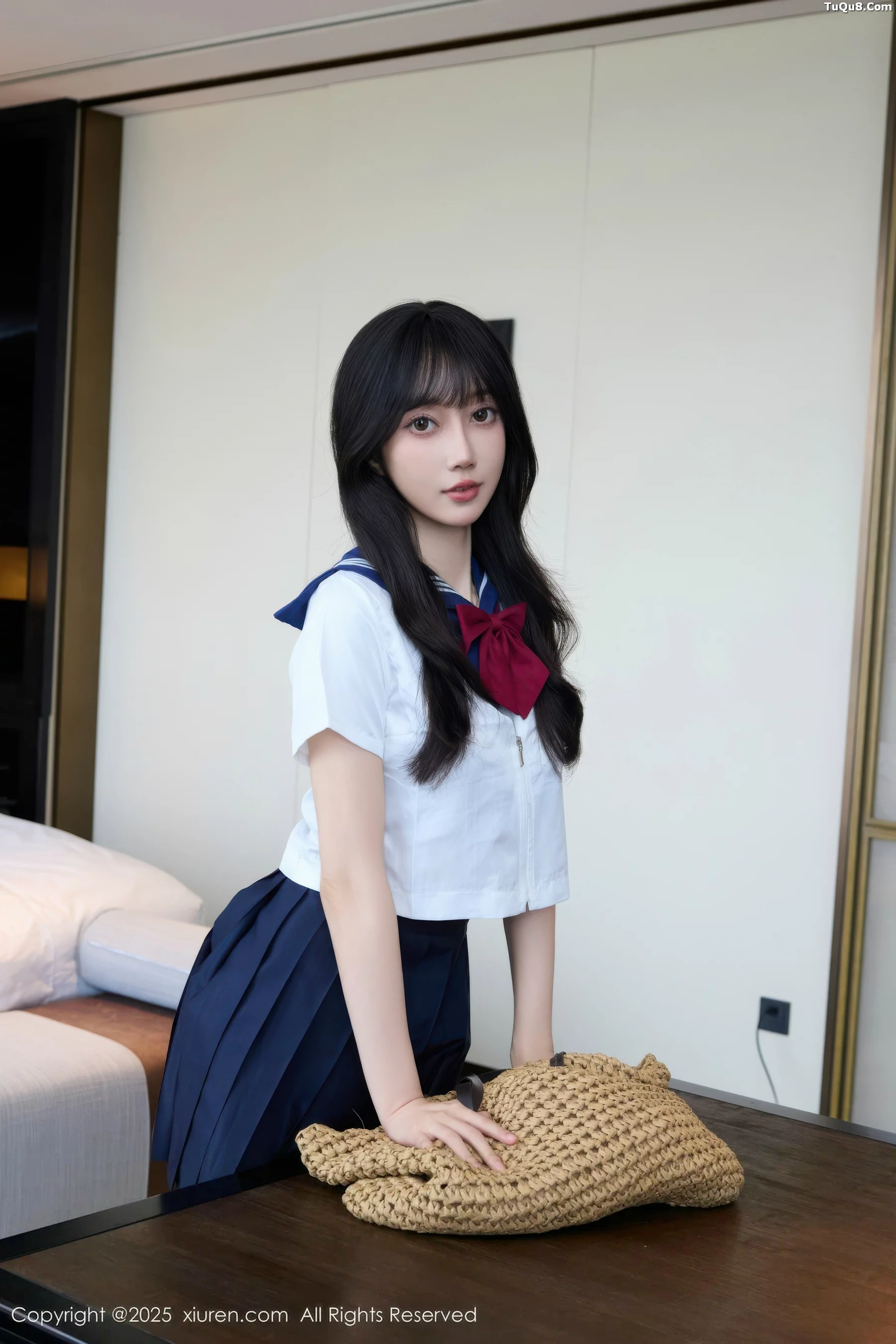 Yue'er Sexy JK Uniform Photoshoot with Sheer Black Stockings Showcasing Stunning Figure and Charming Beauty 68P