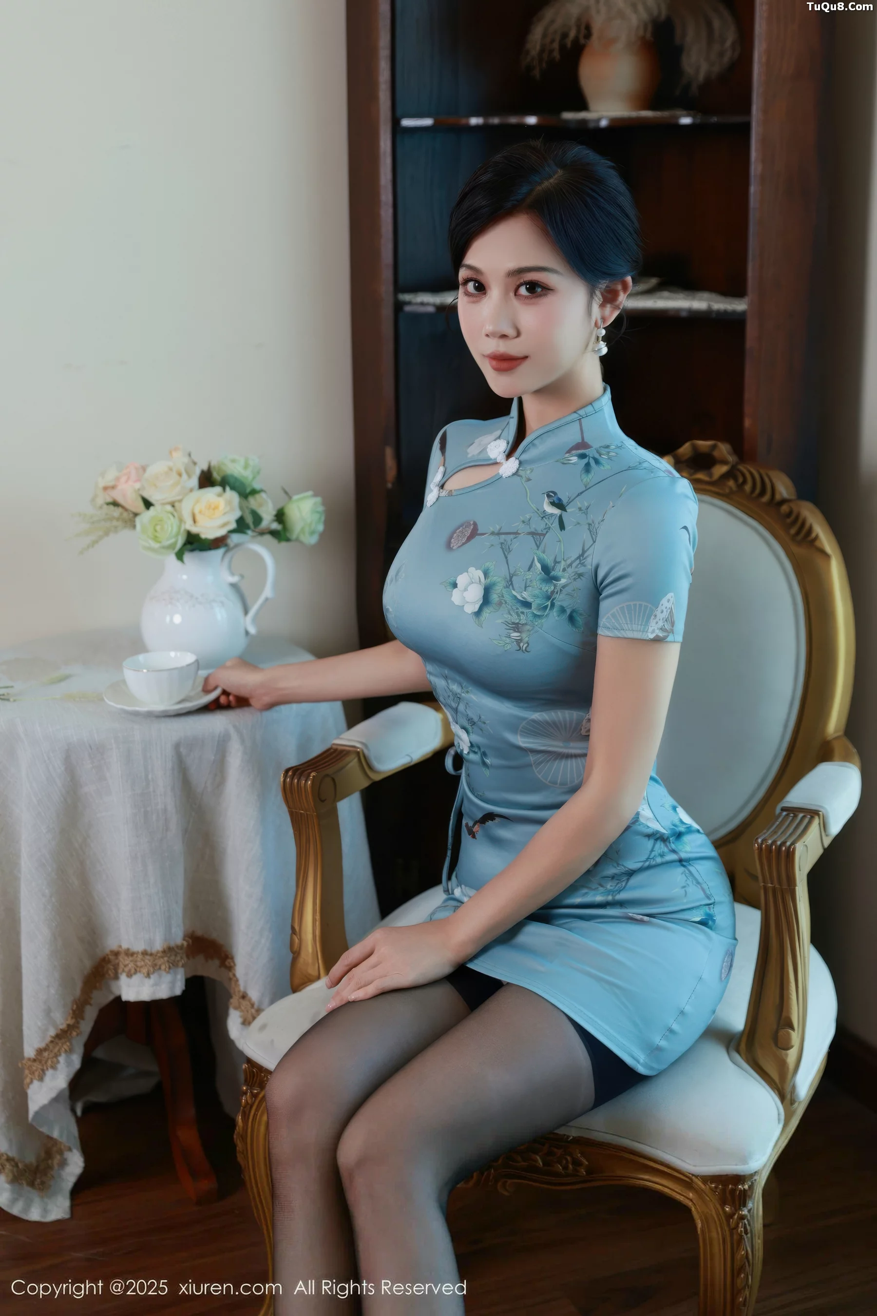 Roses I love you sexy cheongsam revealing black underwear paired with black stockings and garter socks showcasing stunning figure exquisite photoshoots 66P 7