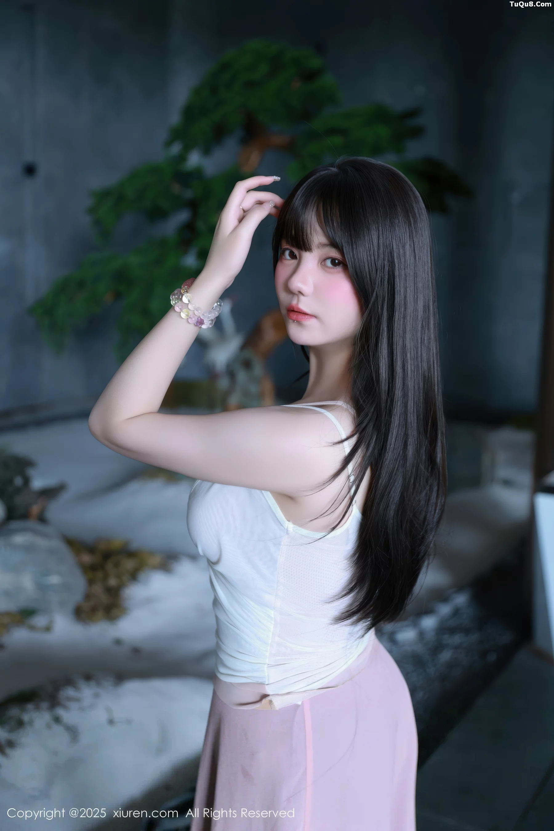 Softly Romantic Sexy Low-Cut Purple Maxi Dress Revealing Pink Lingerie Showcasing Beautiful Figure Charming Gorgeous Photoshoot 86P