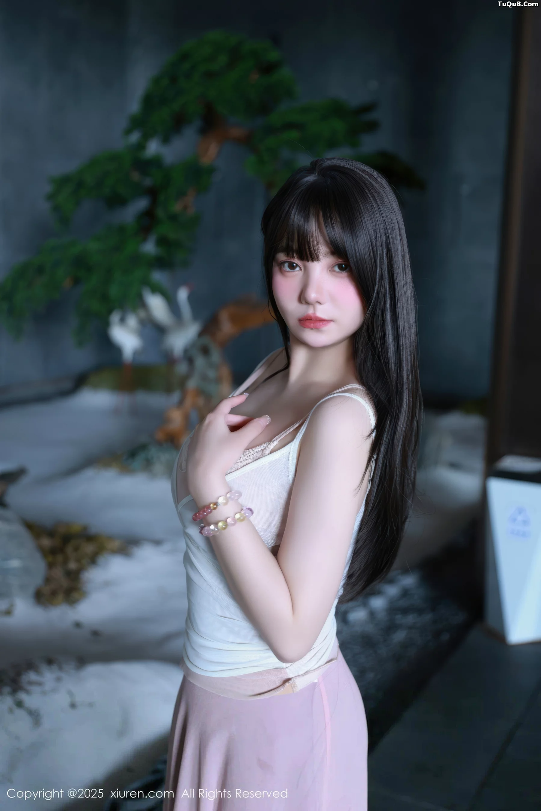 Soft and sexy low-cut purple long dress revealing pink underwear showing graceful figure charming absolutely beautiful photo set 86P 2