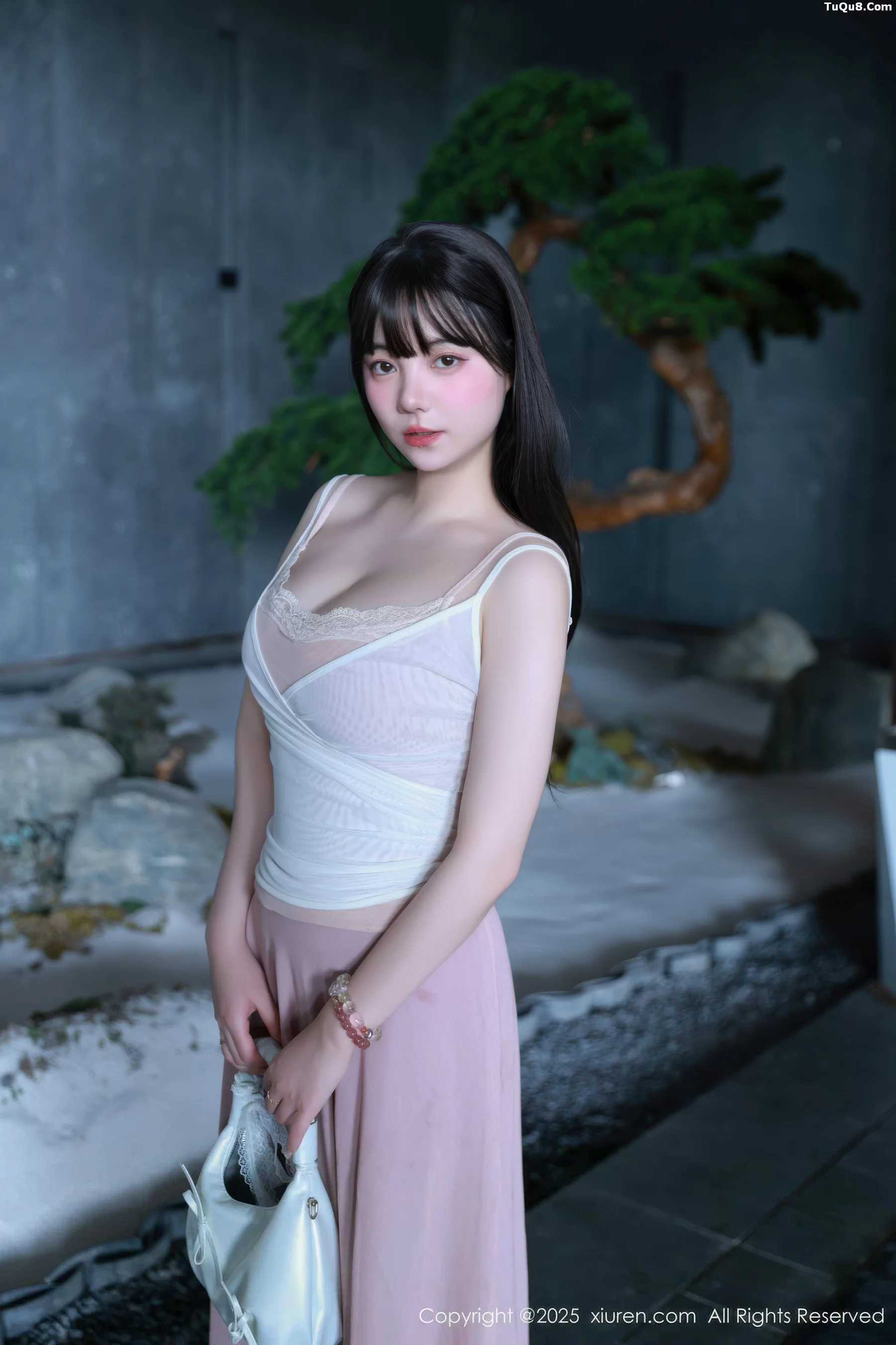 Soft and sexy low-cut purple long dress revealing pink underwear showing graceful figure charming absolutely beautiful photo set 86P 4