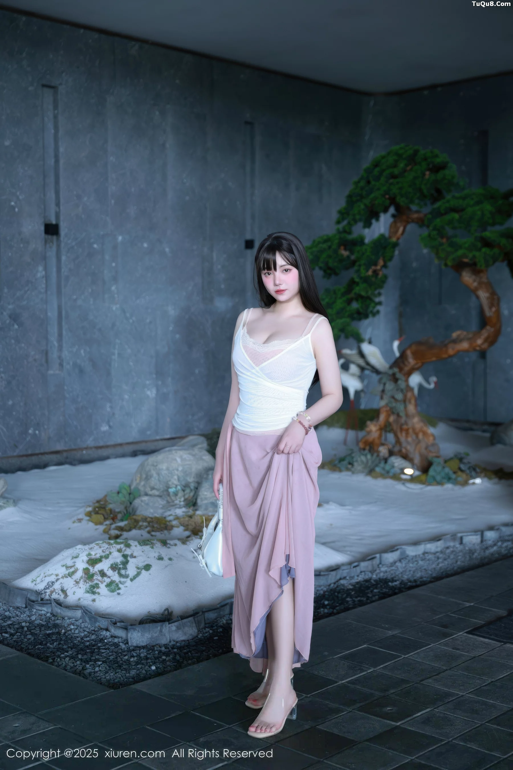 Soft and sexy low-cut purple long dress revealing pink underwear showing graceful figure charming absolutely beautiful photo set 86P 5