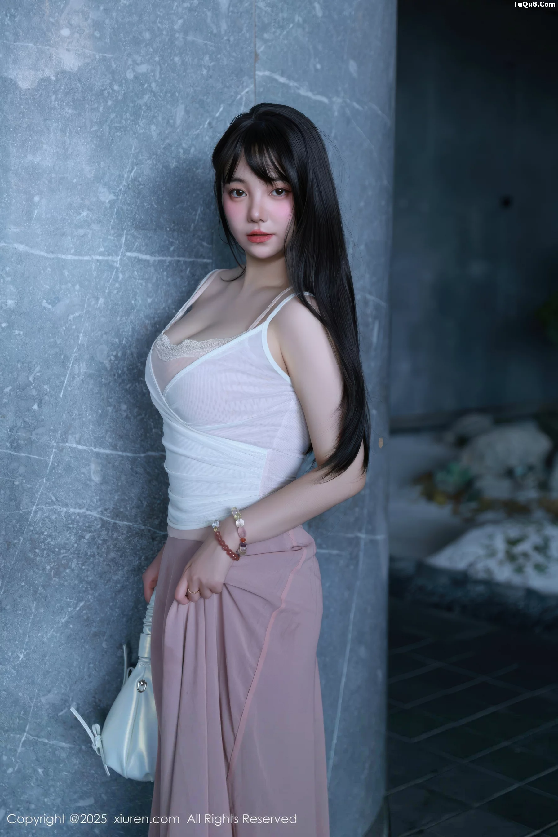 Soft and sexy low-cut purple long dress revealing pink underwear showing graceful figure charming absolutely beautiful photo set 86P 7