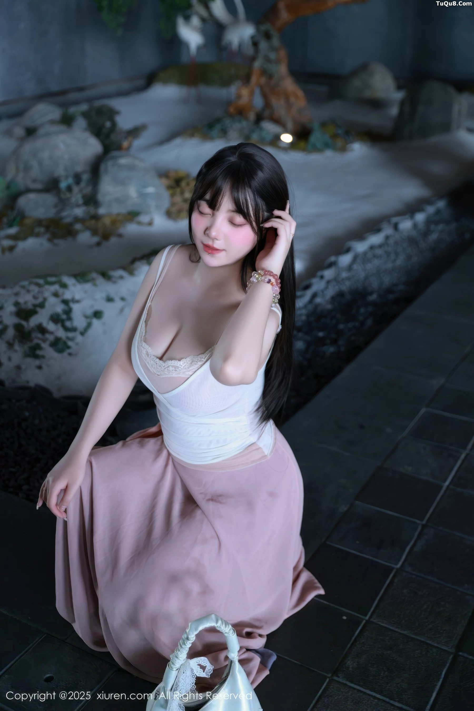 Soft and sexy low-cut purple long dress revealing pink underwear showing graceful figure charming absolutely beautiful photo set 86P 8