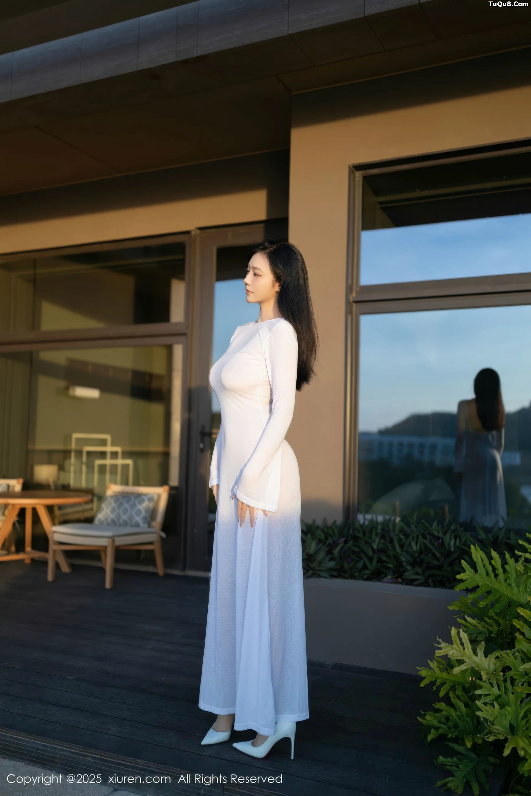 Anran Sexy White Jumpsuit Dress with Sheer Nude Skin-Perfect Figure Photo Shoot 80P