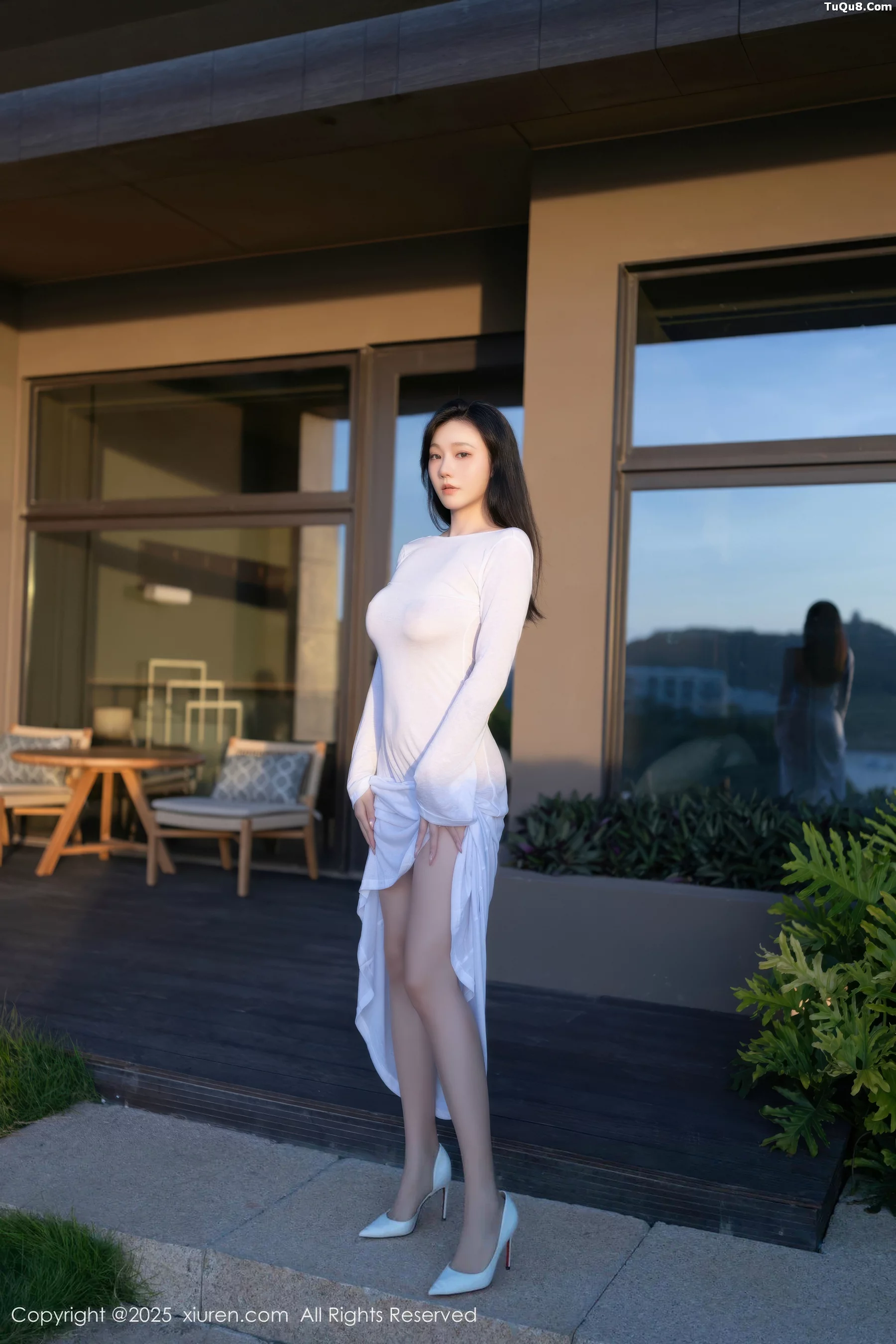 Anran anran sexy white maxi dress with ultra-thin nude color and graceful figure stunning photo set 80P 3