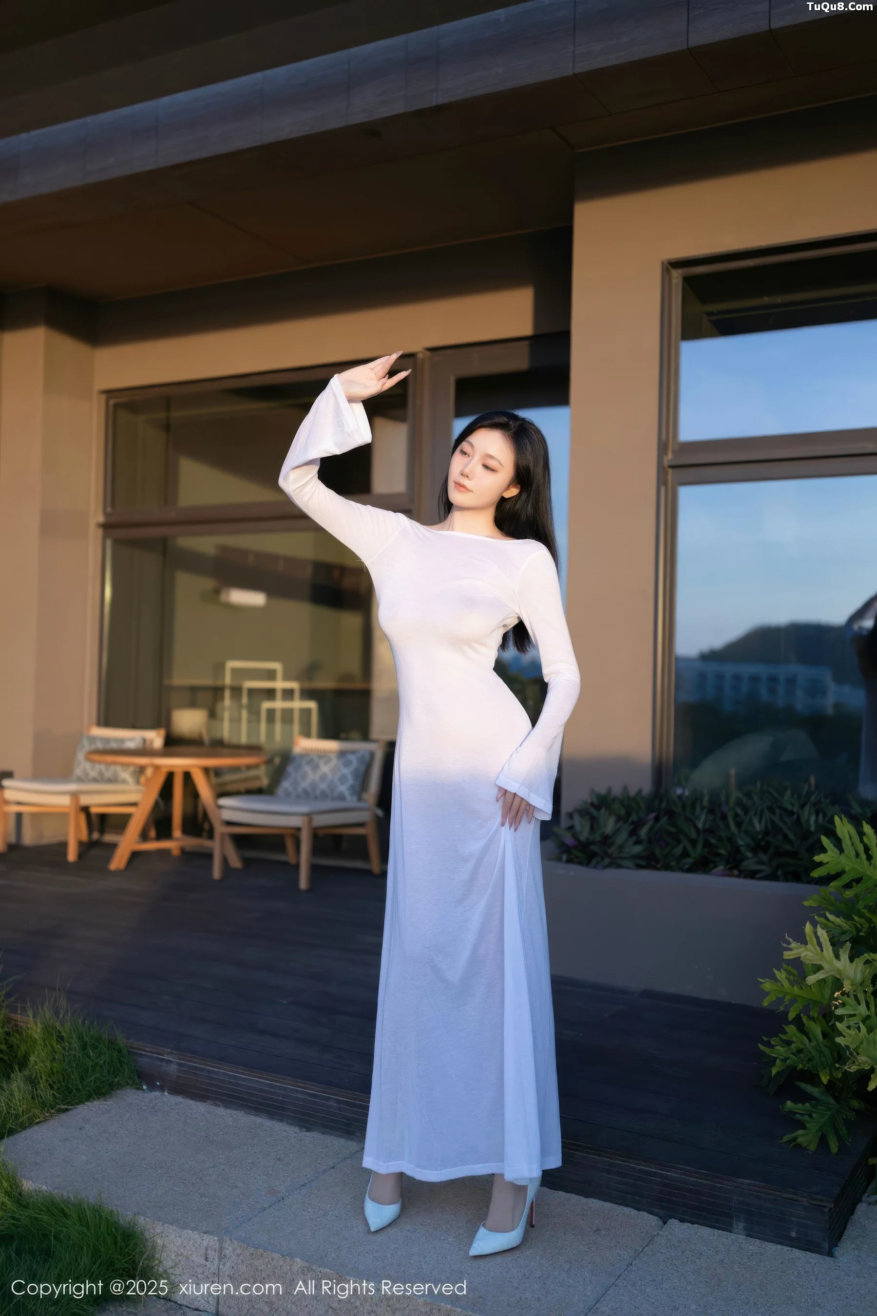 Anran anran sexy white maxi dress with ultra-thin nude color and graceful figure stunning photo set 80P 4