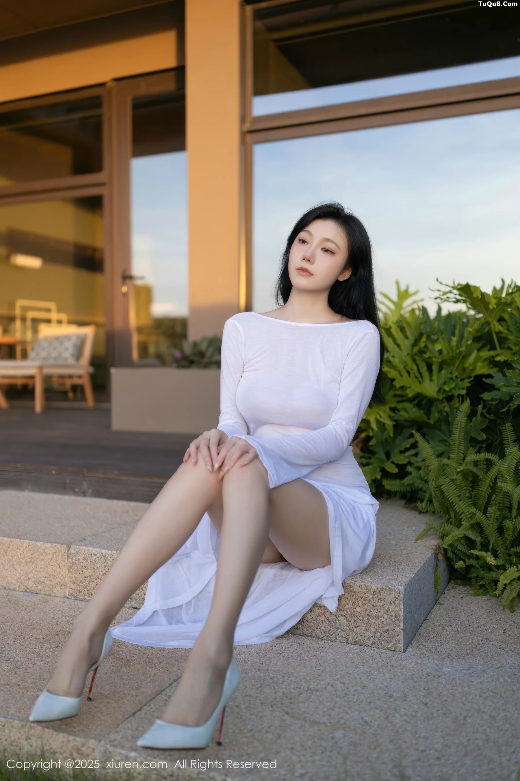 Anran anran sexy white maxi dress with ultra-thin nude color and graceful figure stunning photo set 80P 7