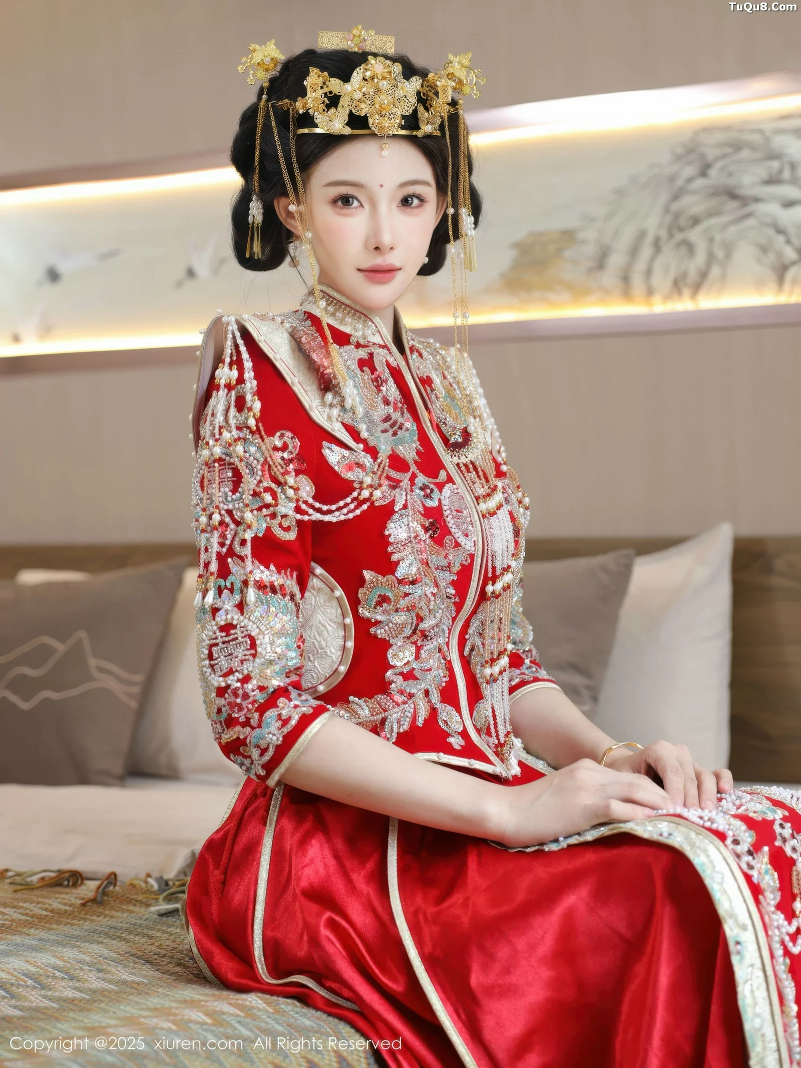 Lishuang'er sexy red bridal outfit with flesh-colored stockings showing voluptuous figure charming beautiful photos 84P 2