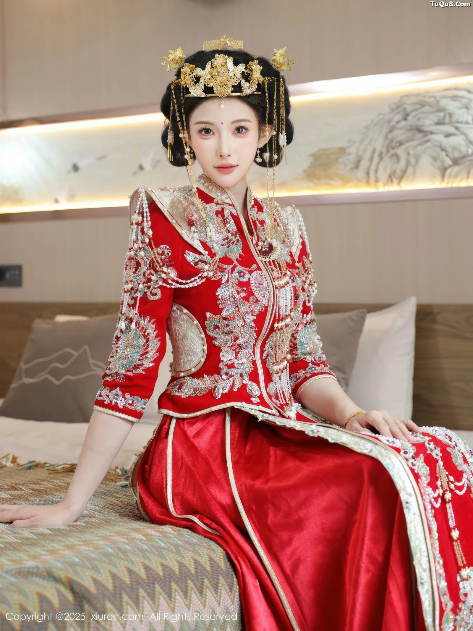 Lishuang'er sexy red bridal outfit with flesh-colored stockings showing voluptuous figure charming beautiful photos 84P 3