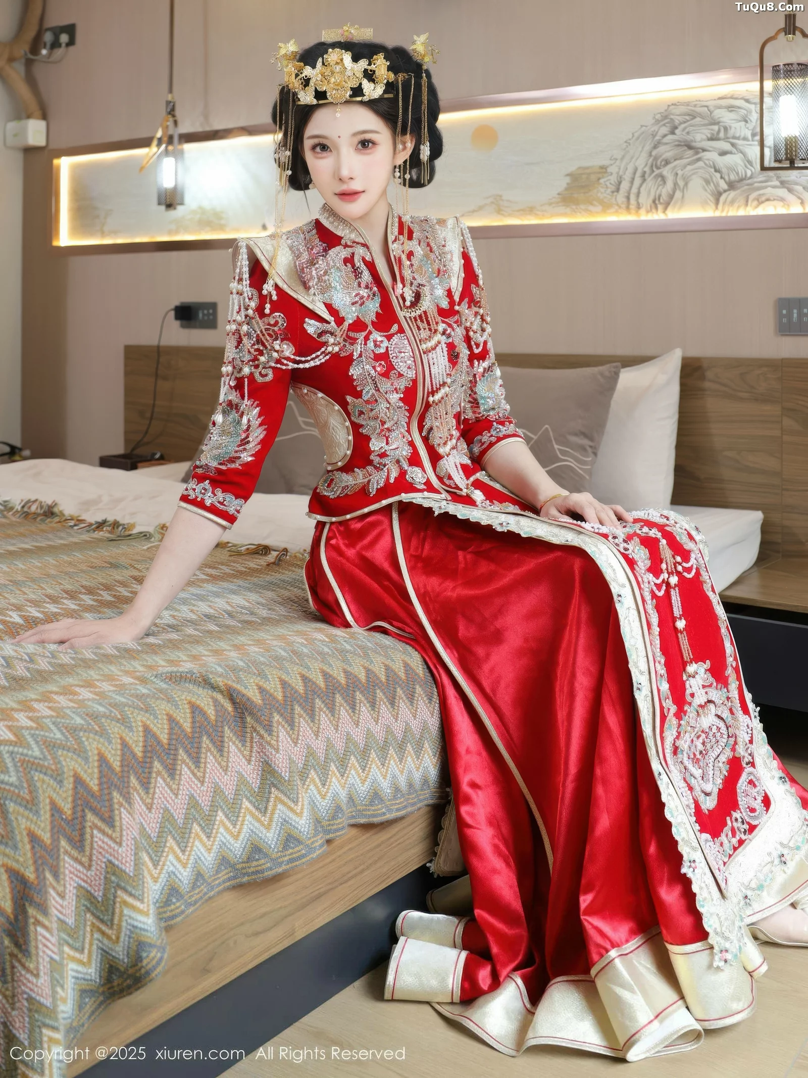 Lishuang'er sexy red bridal outfit with flesh-colored stockings showing voluptuous figure charming beautiful photos 84P 4