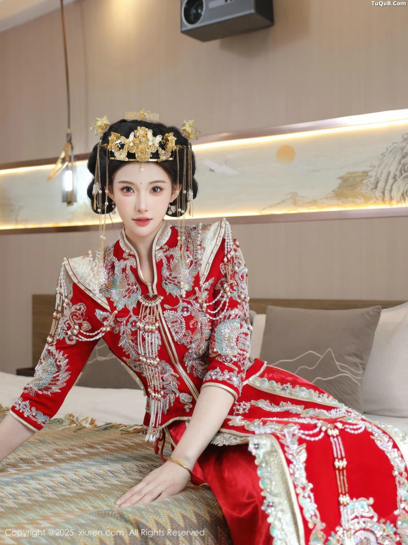 Lishuang'er sexy red bridal outfit with flesh-colored stockings showing voluptuous figure charming beautiful photos 84P 5