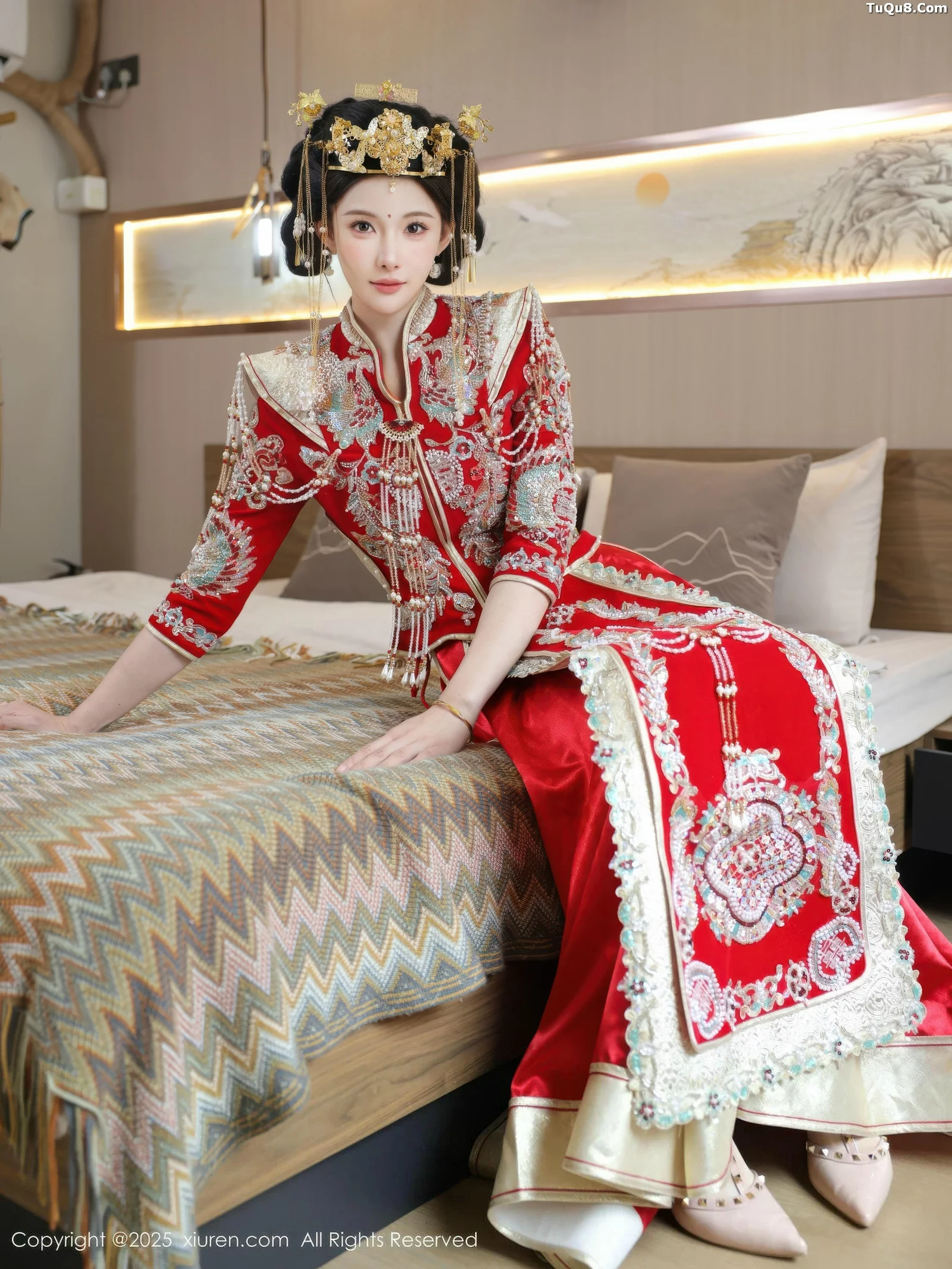 Lishuang'er sexy red bridal outfit with flesh-colored stockings showing voluptuous figure charming beautiful photos 84P 6