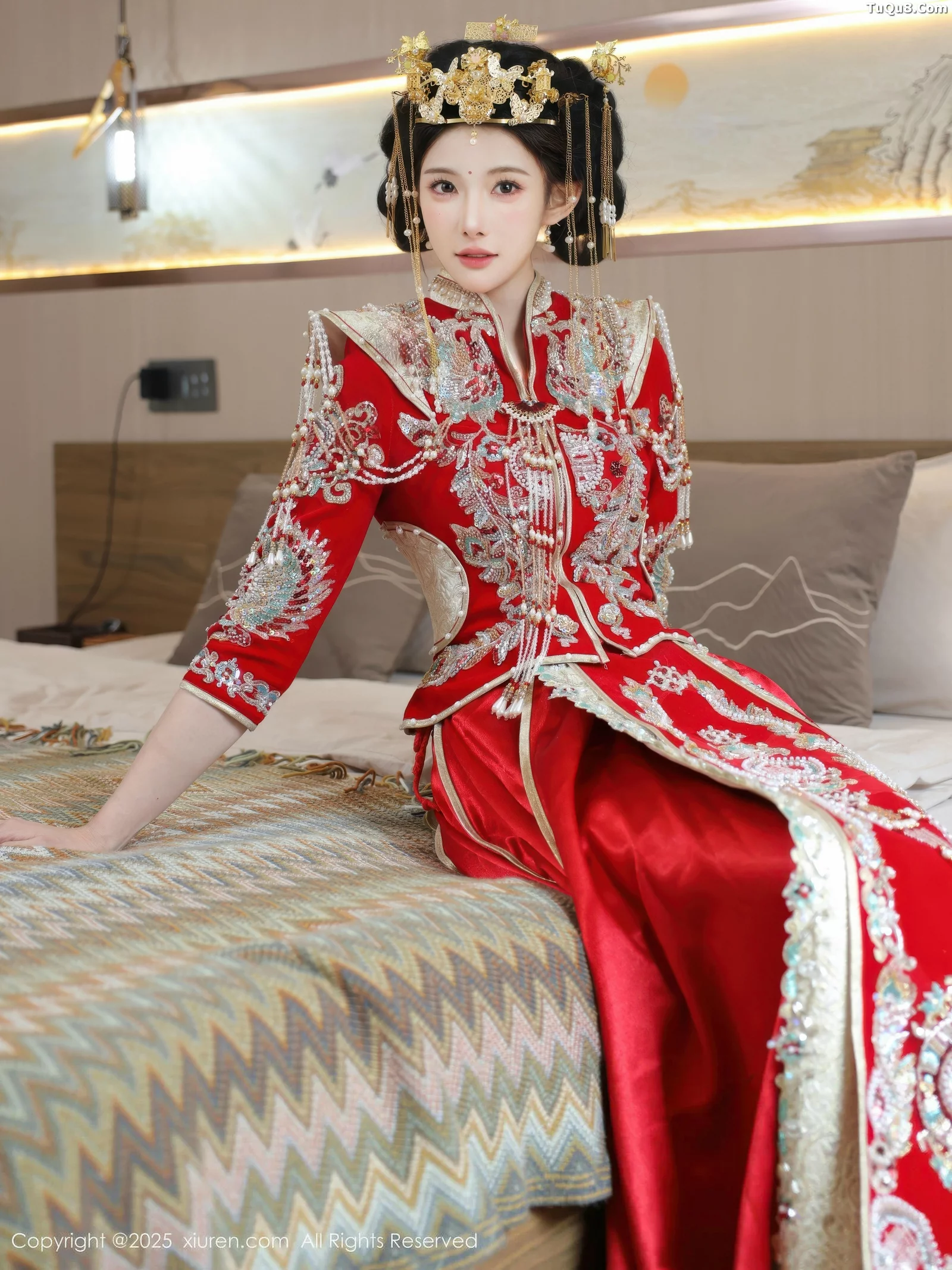 Lishuang'er sexy red bridal outfit with flesh-colored stockings showing voluptuous figure charming beautiful photos 84P 7