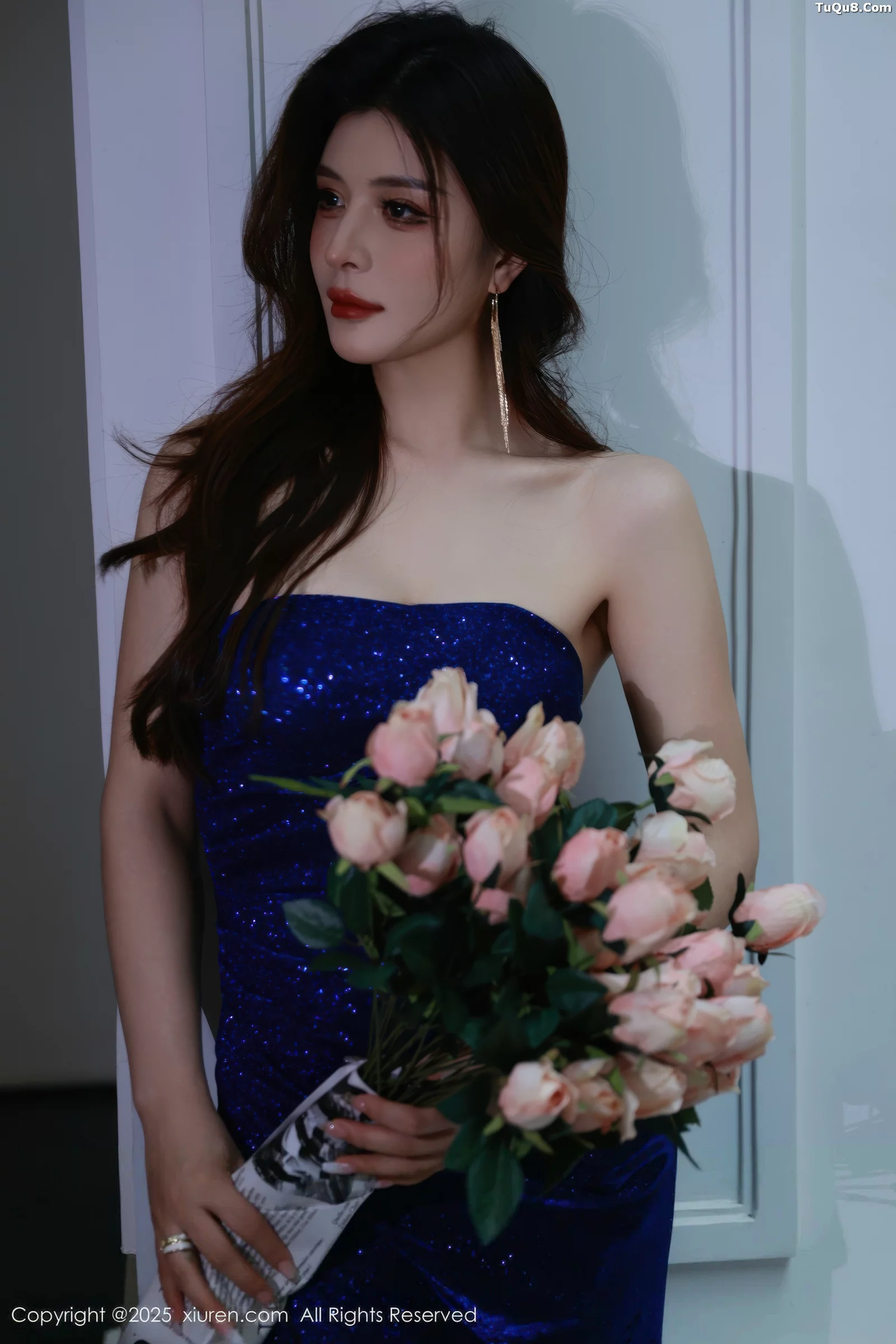 Aisha in a Sexy Blue Dress Photoshoot: Revealing Lingerie and Black Stockings Showcase 63P