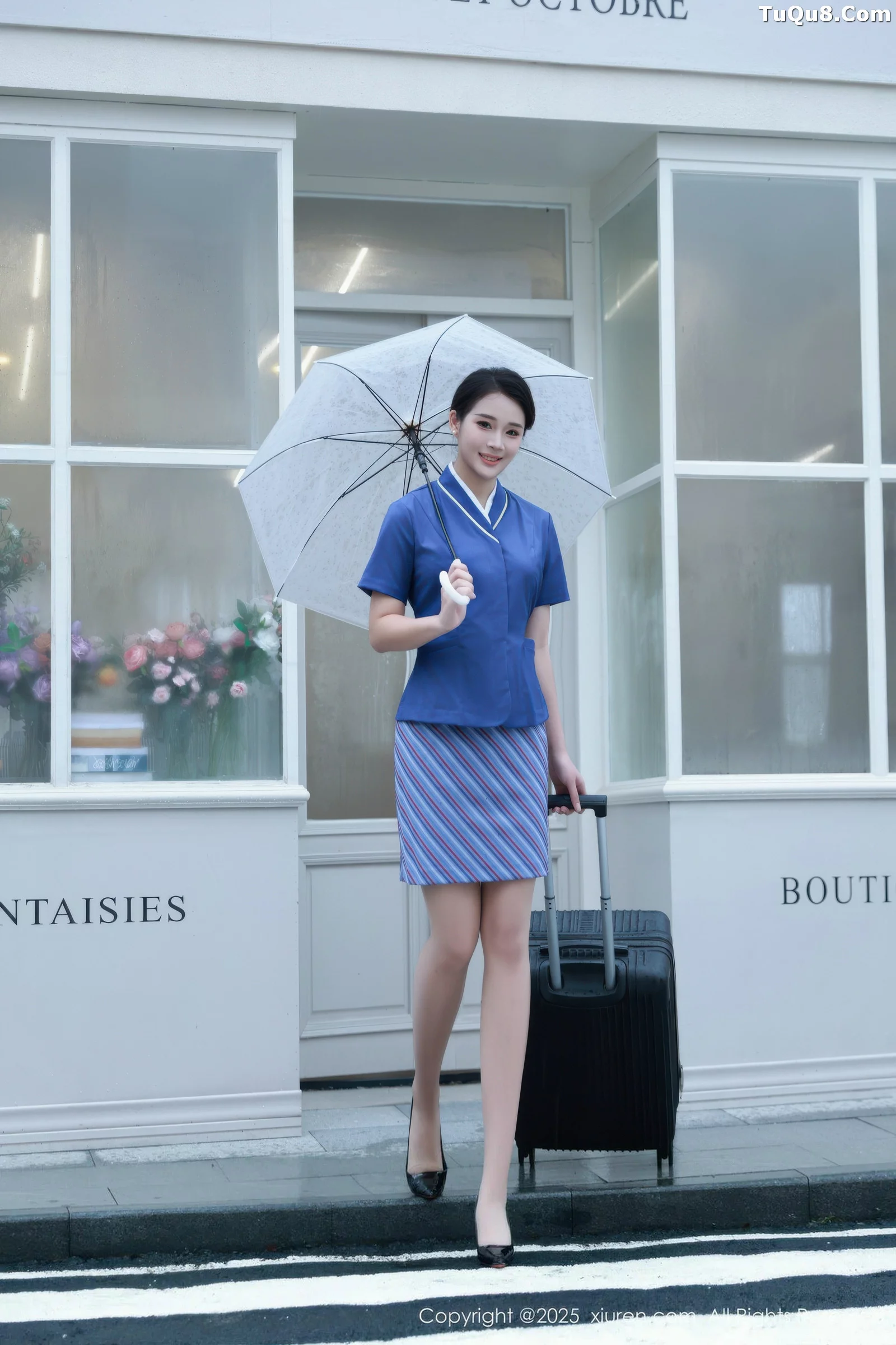 Nan Qiao Sexy Blue Flight Attendant Uniform with Flesh-Colored Stockings Show Perfect Figure Charming Stunning Photo Set 64P 4