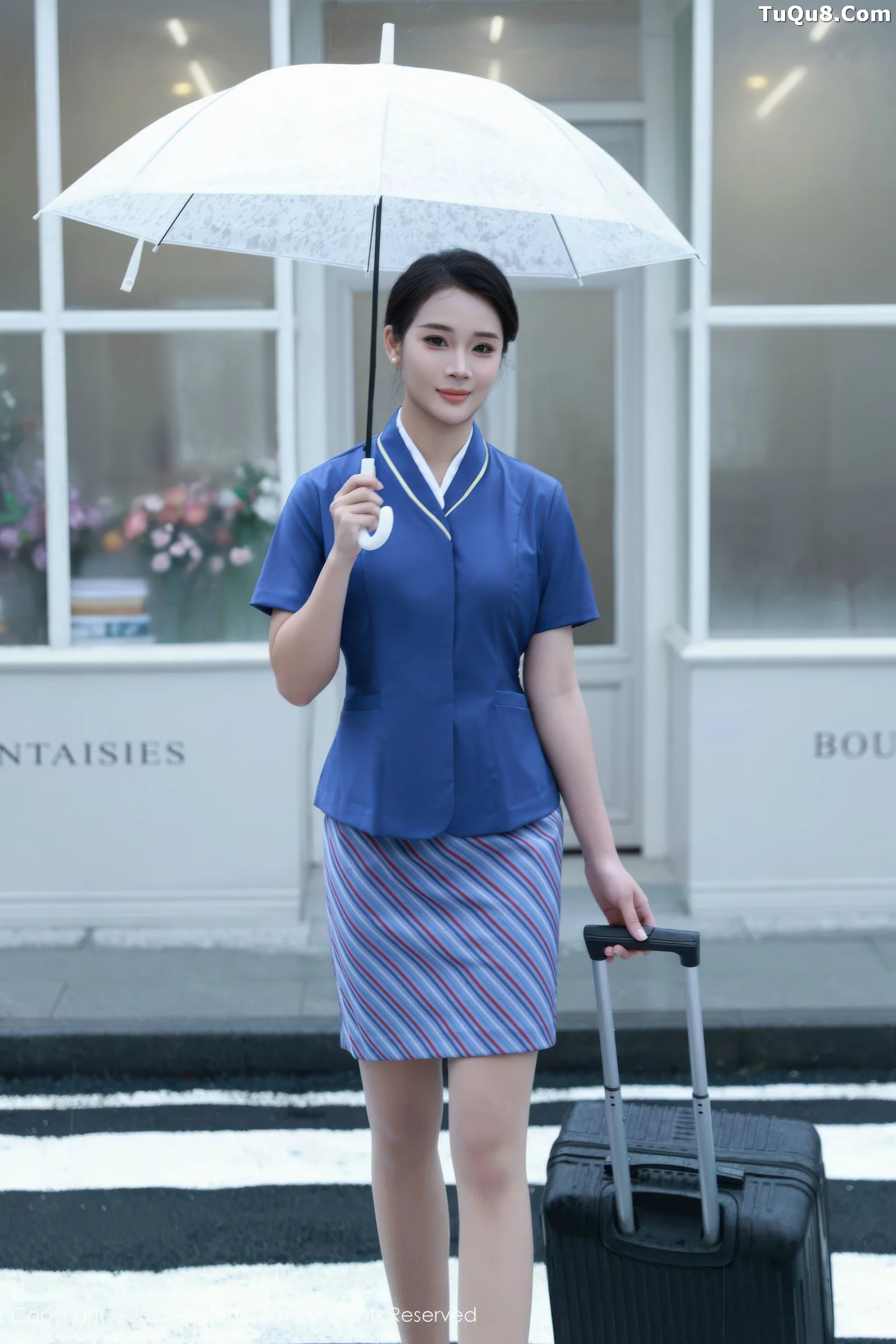 Nan Qiao Sexy Blue Flight Attendant Uniform with Flesh-Colored Stockings Show Perfect Figure Charming Stunning Photo Set 64P 5