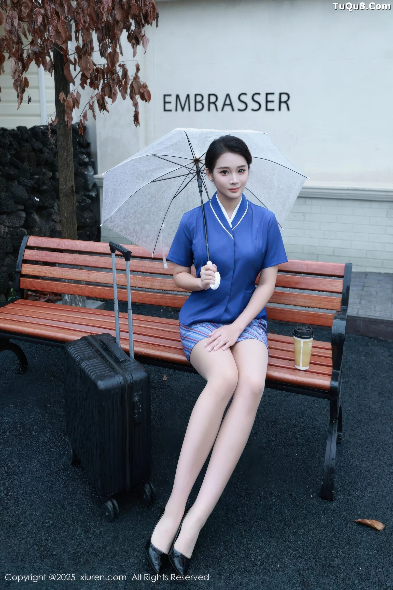 Nan Qiao Sexy Blue Flight Attendant Uniform with Flesh-Colored Stockings Show Perfect Figure Charming Stunning Photo Set 64P 6
