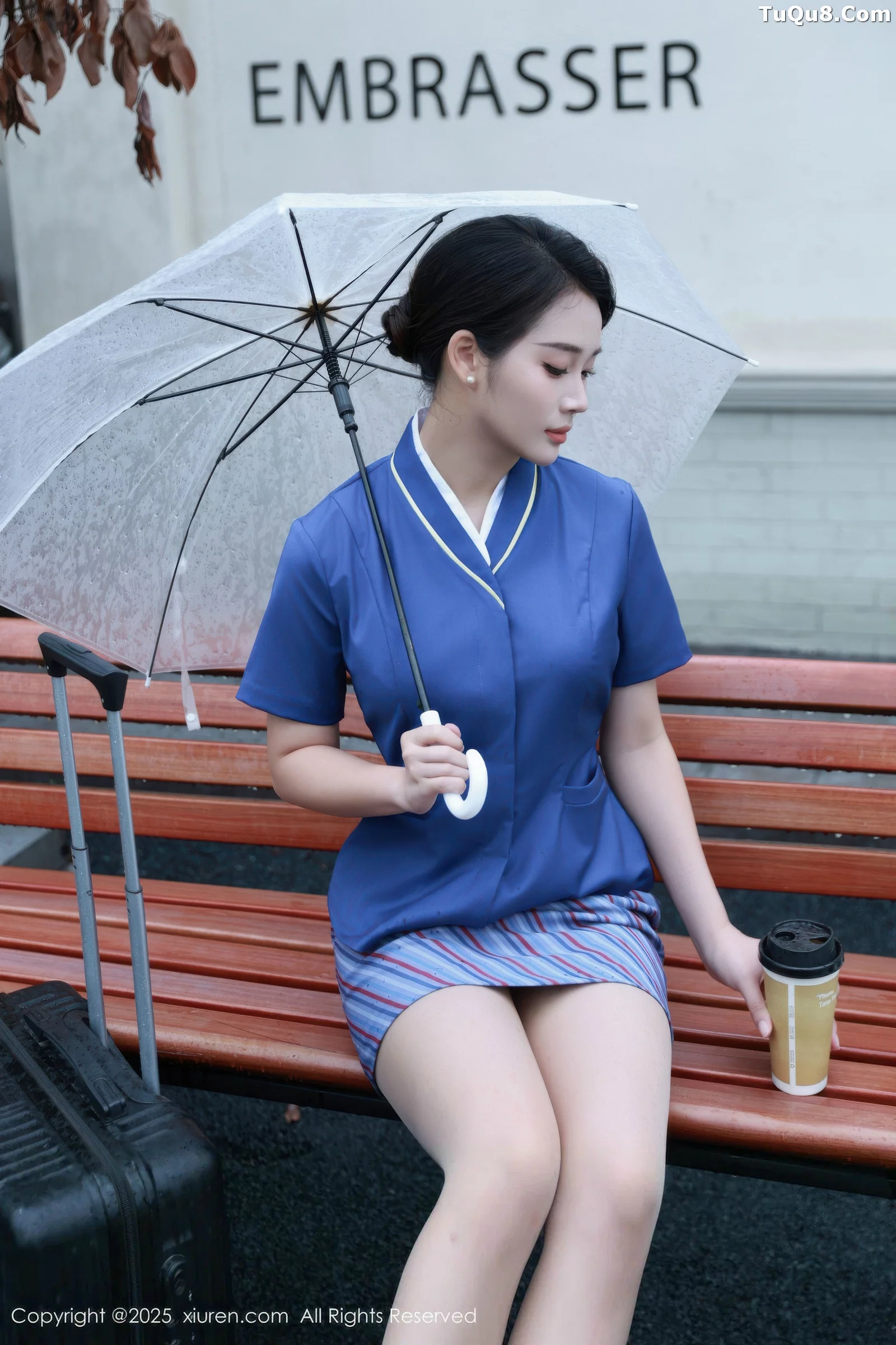 Nan Qiao Sexy Blue Flight Attendant Uniform with Flesh-Colored Stockings Show Perfect Figure Charming Stunning Photo Set 64P 7