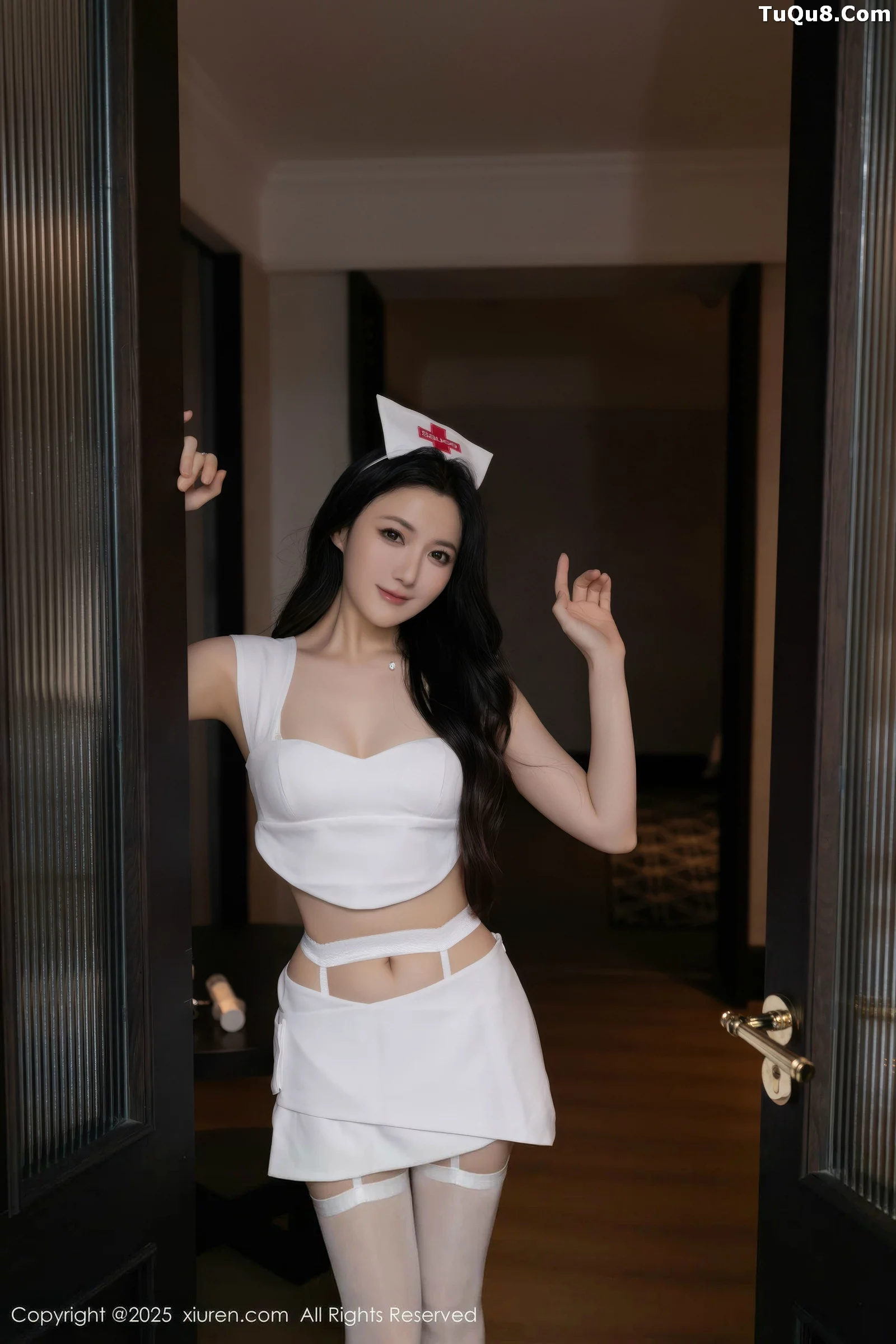 Fish Sexy White Nurse Uniform with White Stockings and Garter Belt, Showing Graceful Figure Gorgeous Photoshoot 74P 8
