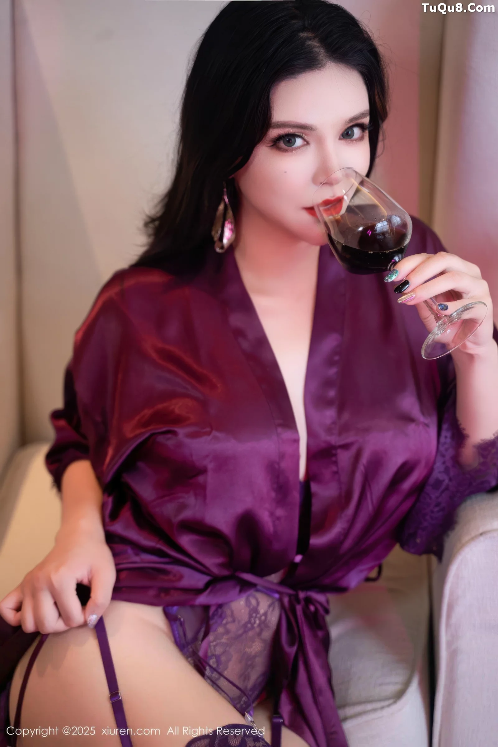 Elisa in a white sexy purple bathrobe revealing purple lingerie and showing off magnificent breasts, beautiful photoset 60P 6