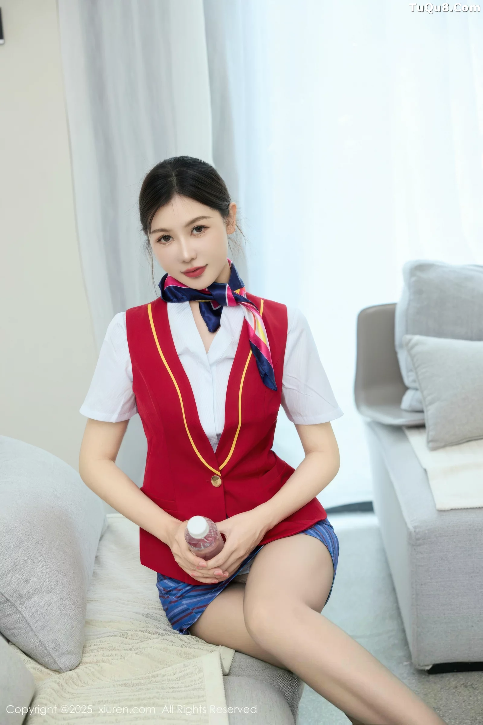 Yin Tiantian Sexy Uniform and Flesh-Colored Lingerie with Sheer Black Stockings Showcase Perfect Figure in Stunning Photoshoot 80P