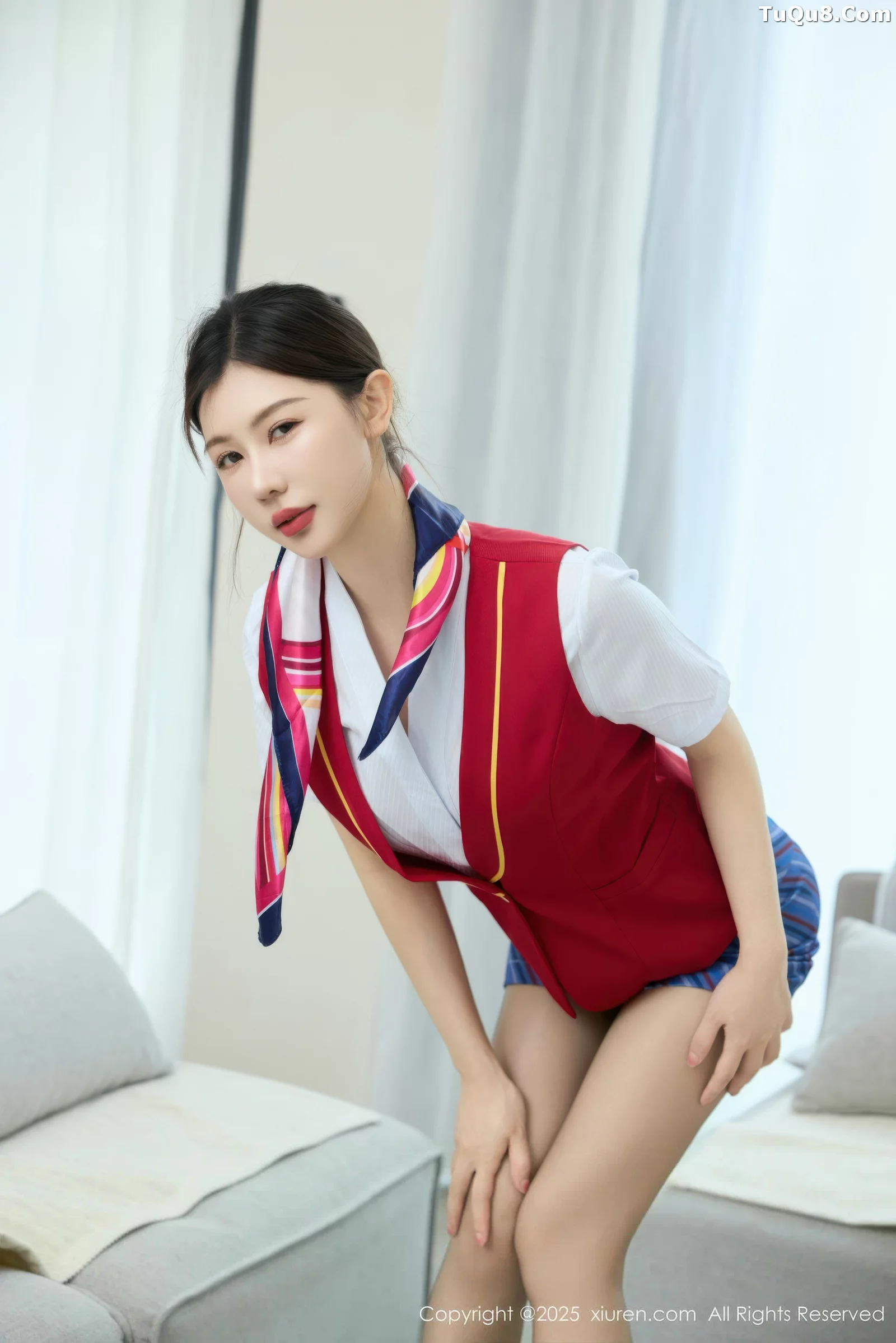 Yin Tiantian Sexy Uniform Revealing Flesh-colored Lingerie Paired with Ultra-thin Black Stockings Showcasing Perfect Figure Gorgeous Photo Set 80P 4