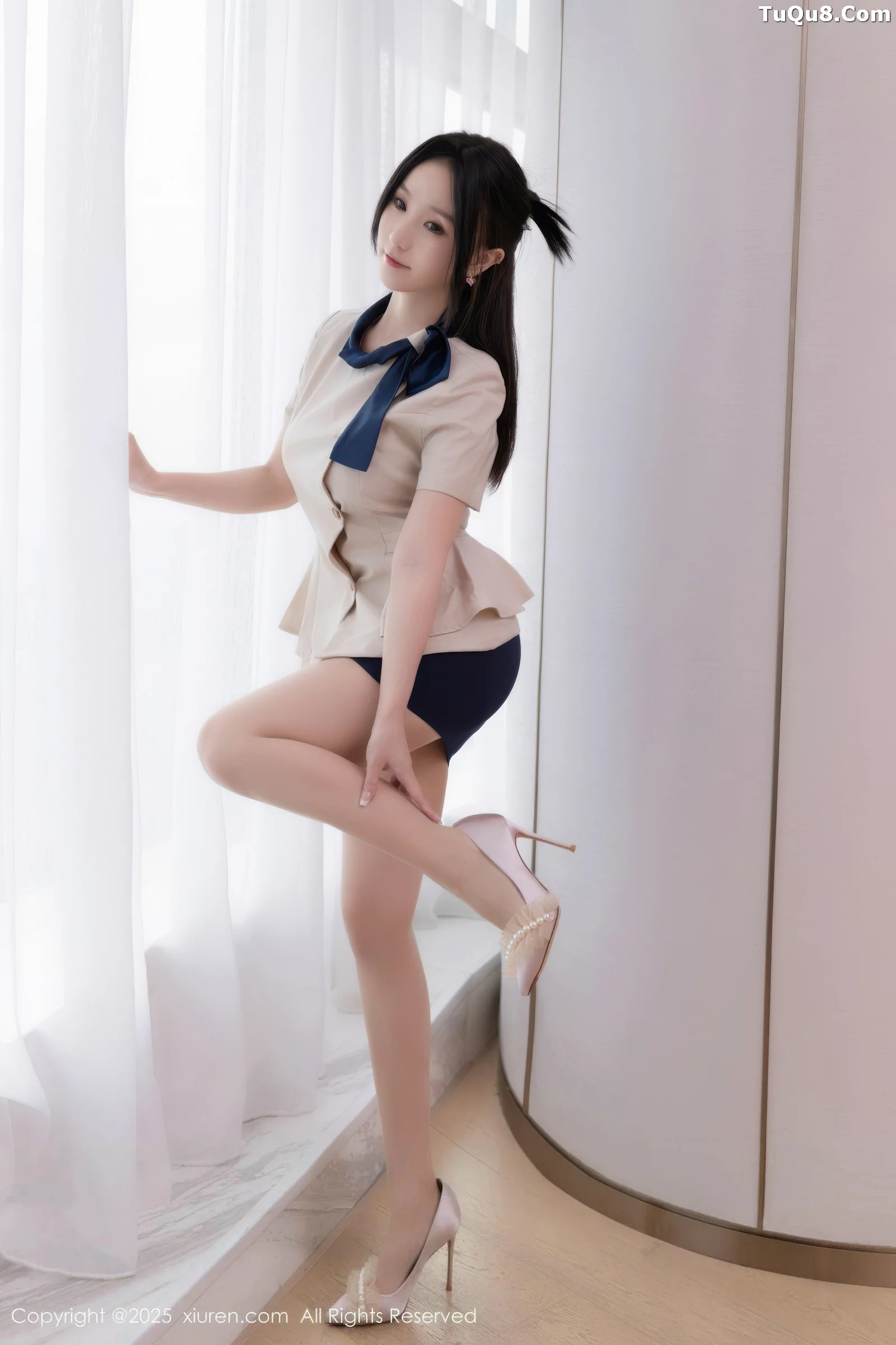 Apricot Yada sexy OL outfit paired with ultra-thin sheer fabric showcasing graceful figure tempting gorgeous photoshoots 83P 7