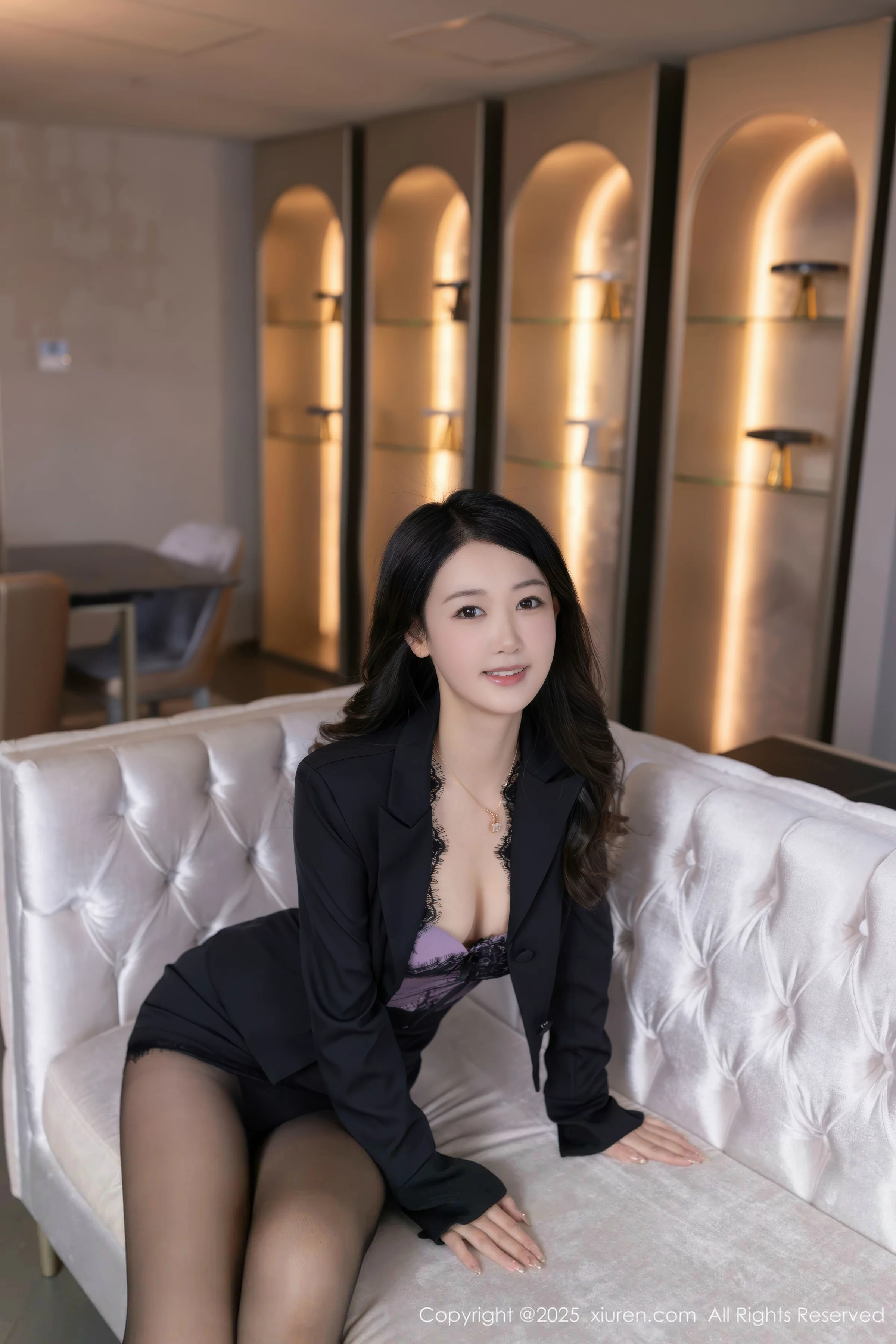 Tang Anqi sexy black top paired with black mini skirt revealing ultra-thin black stockings showing graceful figure absolutely beautiful photo set 70P 4