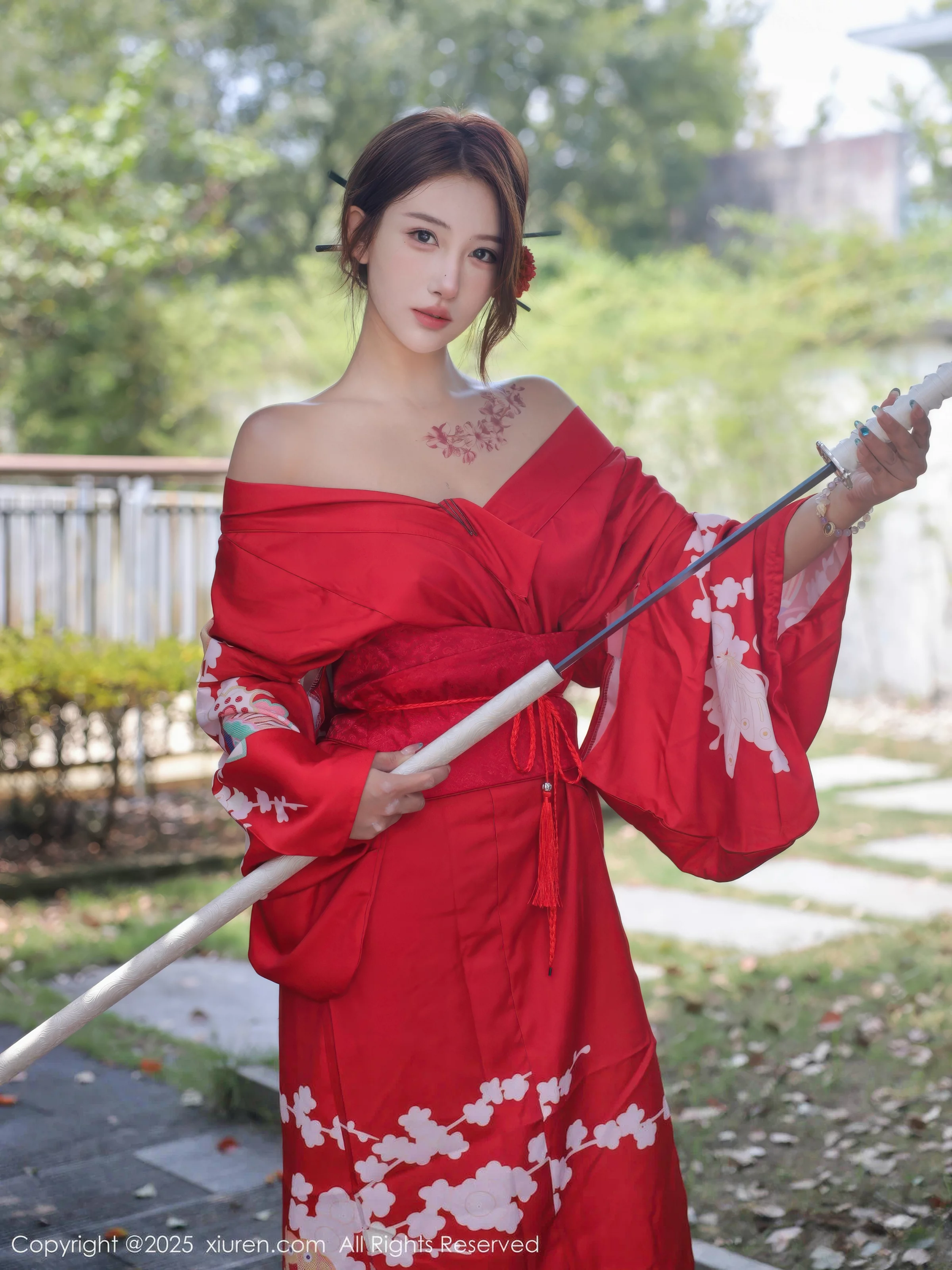 Jin Yunxi Yuki Outdoor Sexy Red Kimono Half-Undressed Show Perfect Figure Hot Stunning Photoshoot 80P 4