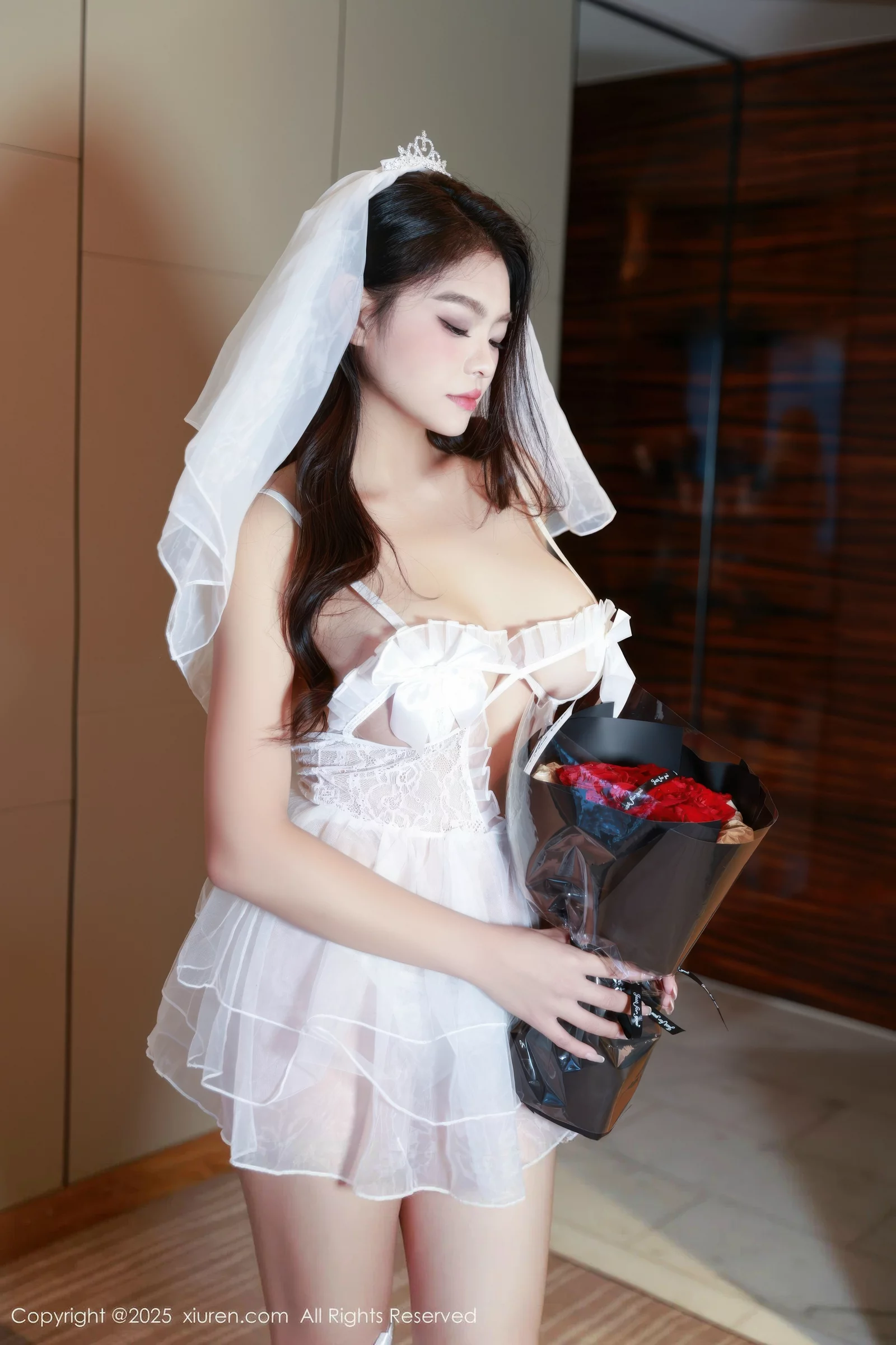 Dong An Sexy White Sheer Wedding Dress with White Stockings Show Off Voluptuous Figure Hot Stunning Photoshoot 50P 5