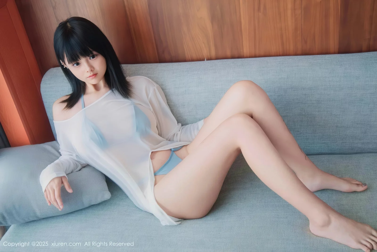 Xiao Ling sexy sheer outfit revealing blue bikini show perfect figure gorgeous photo shoot 76P 6