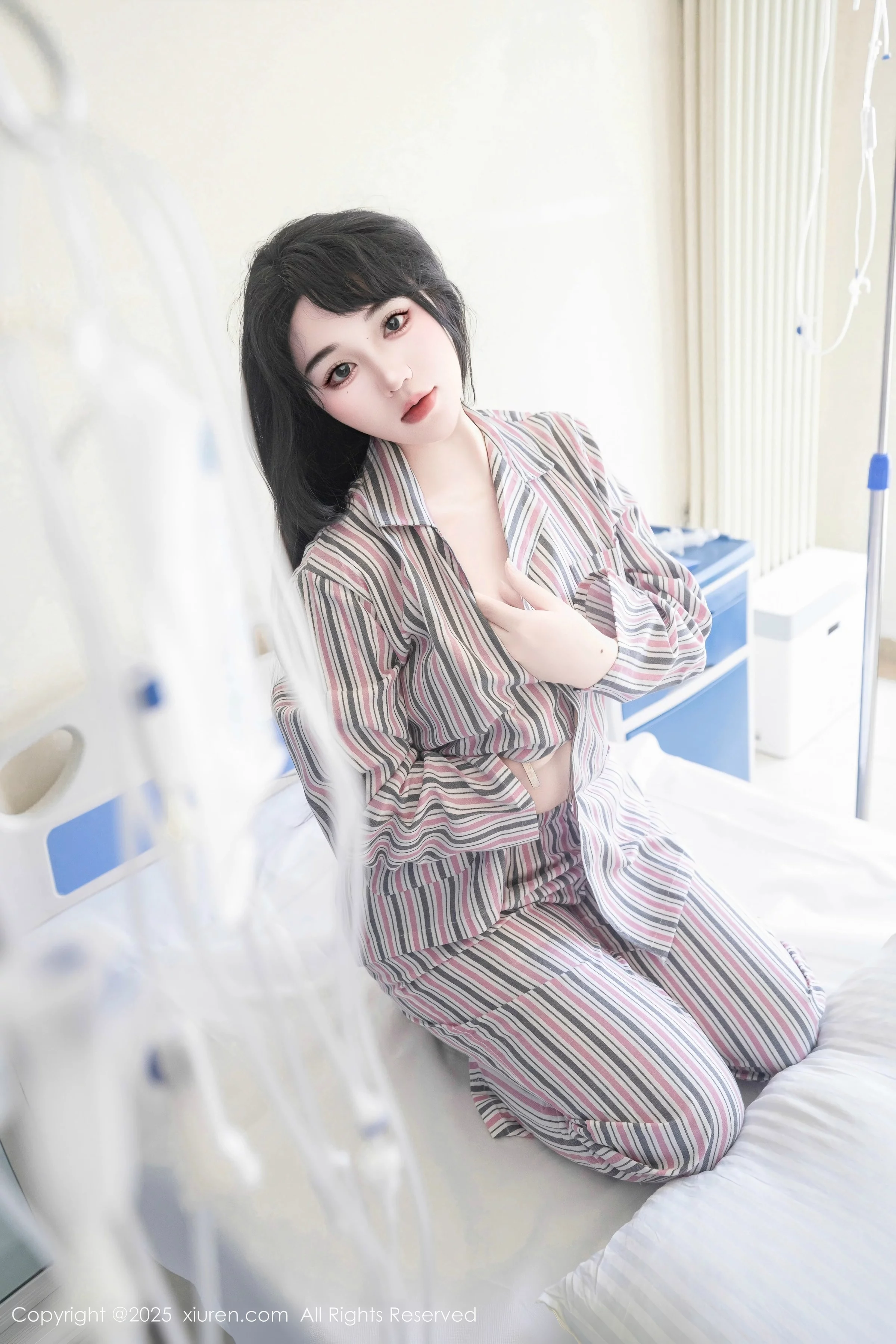 Xi Xi loves eating strawberries hospital theme sexy shirt paired with black stockings and garter show perfect figure absolutely beautiful photoshoot 80P 8