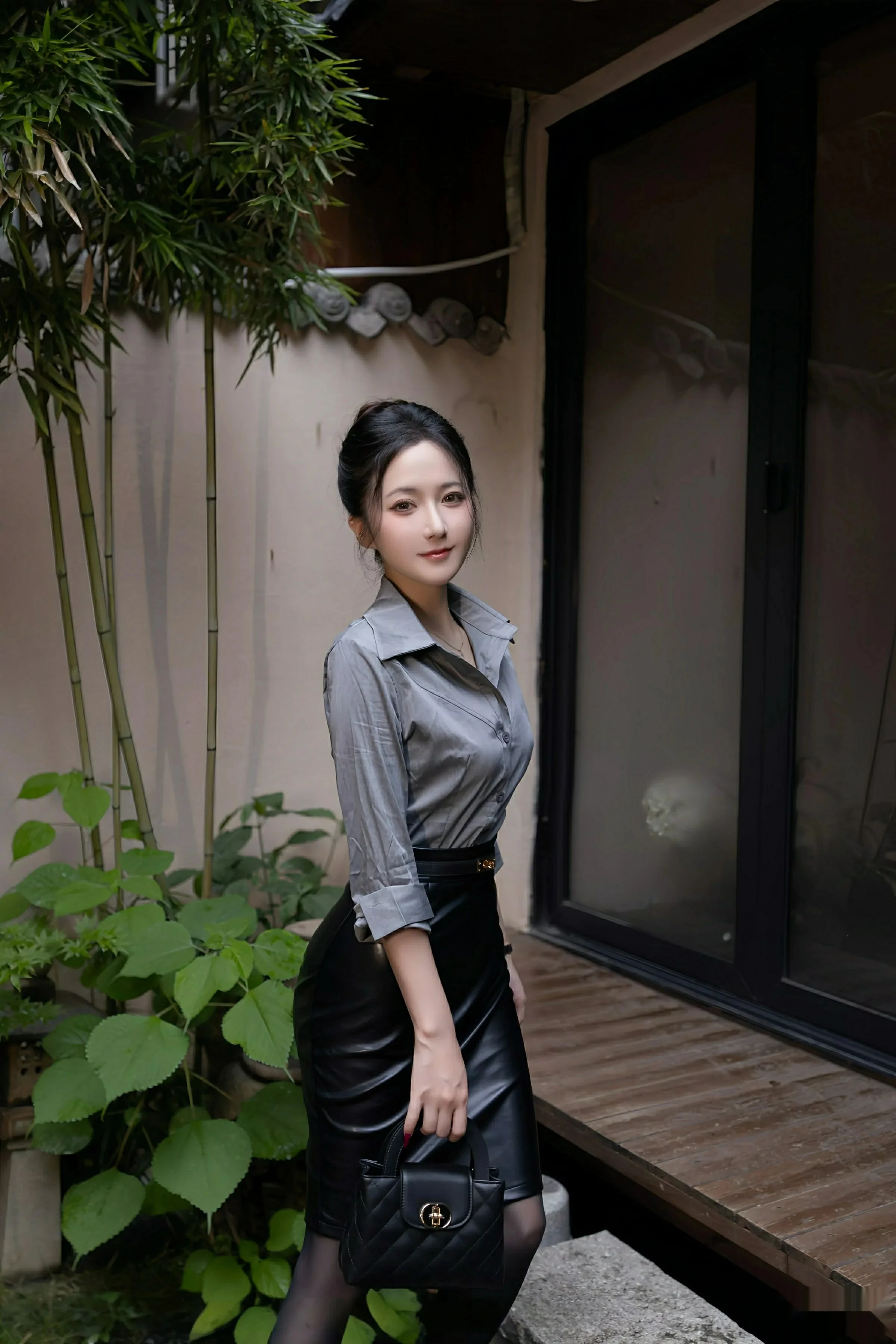 Caviar Fish Sexy Gray Shirt Revealing Black Underwear Showcasing Graceful Figure Perfect Masterpiece Photo 79P 3