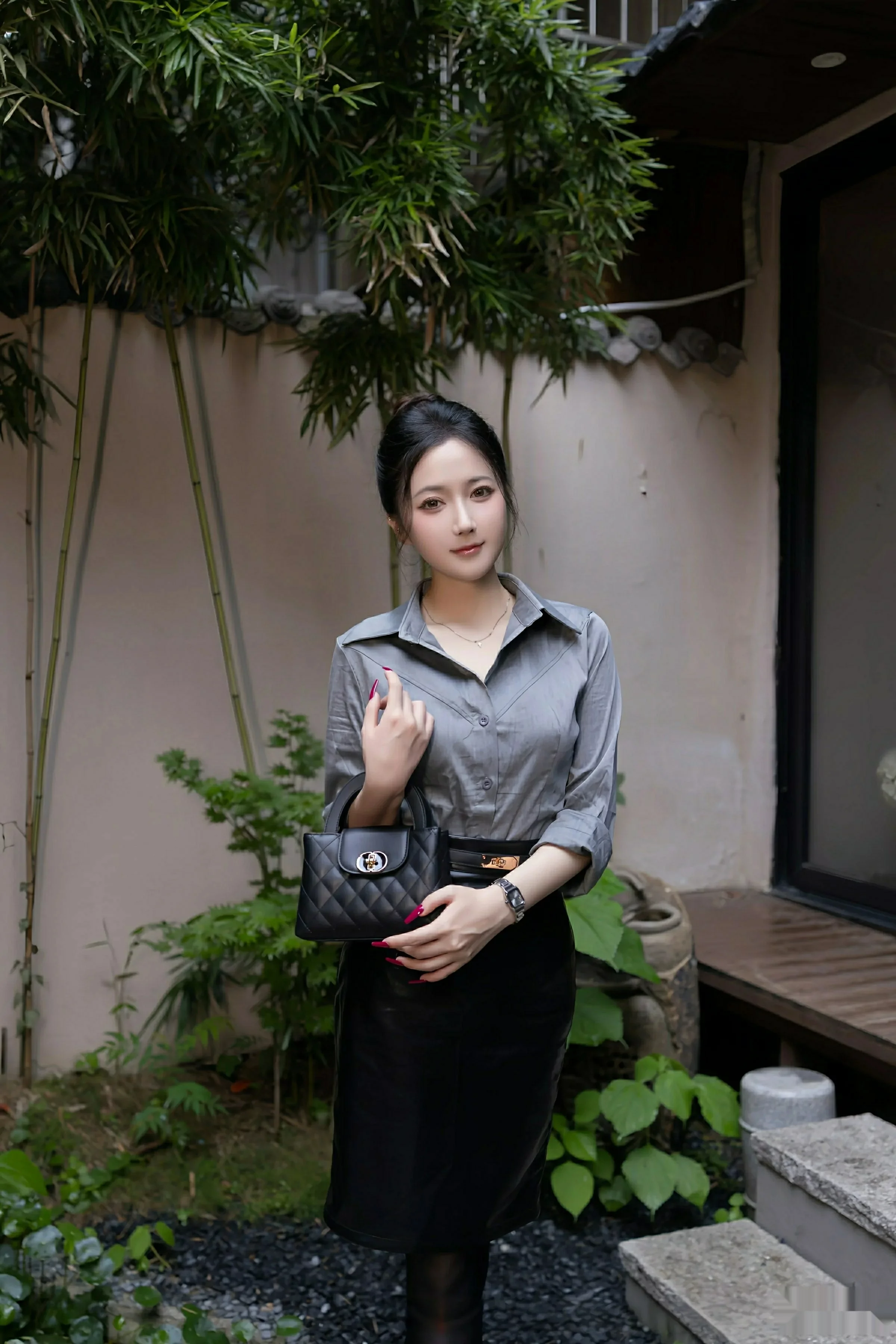 Caviar Fish Sexy Gray Shirt Revealing Black Underwear Showcasing Graceful Figure Perfect Masterpiece Photo 79P 4