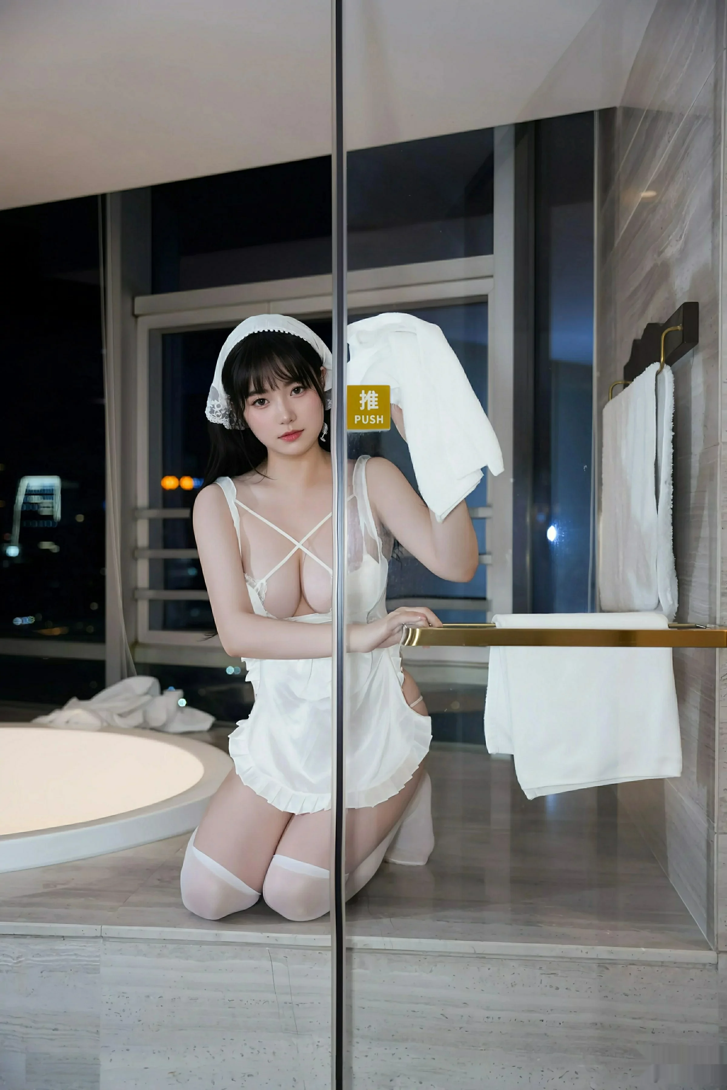 Sexy white maid outfit paired with white stockings, showing off a graceful figure, charming and absolutely beautiful pictorials 74P