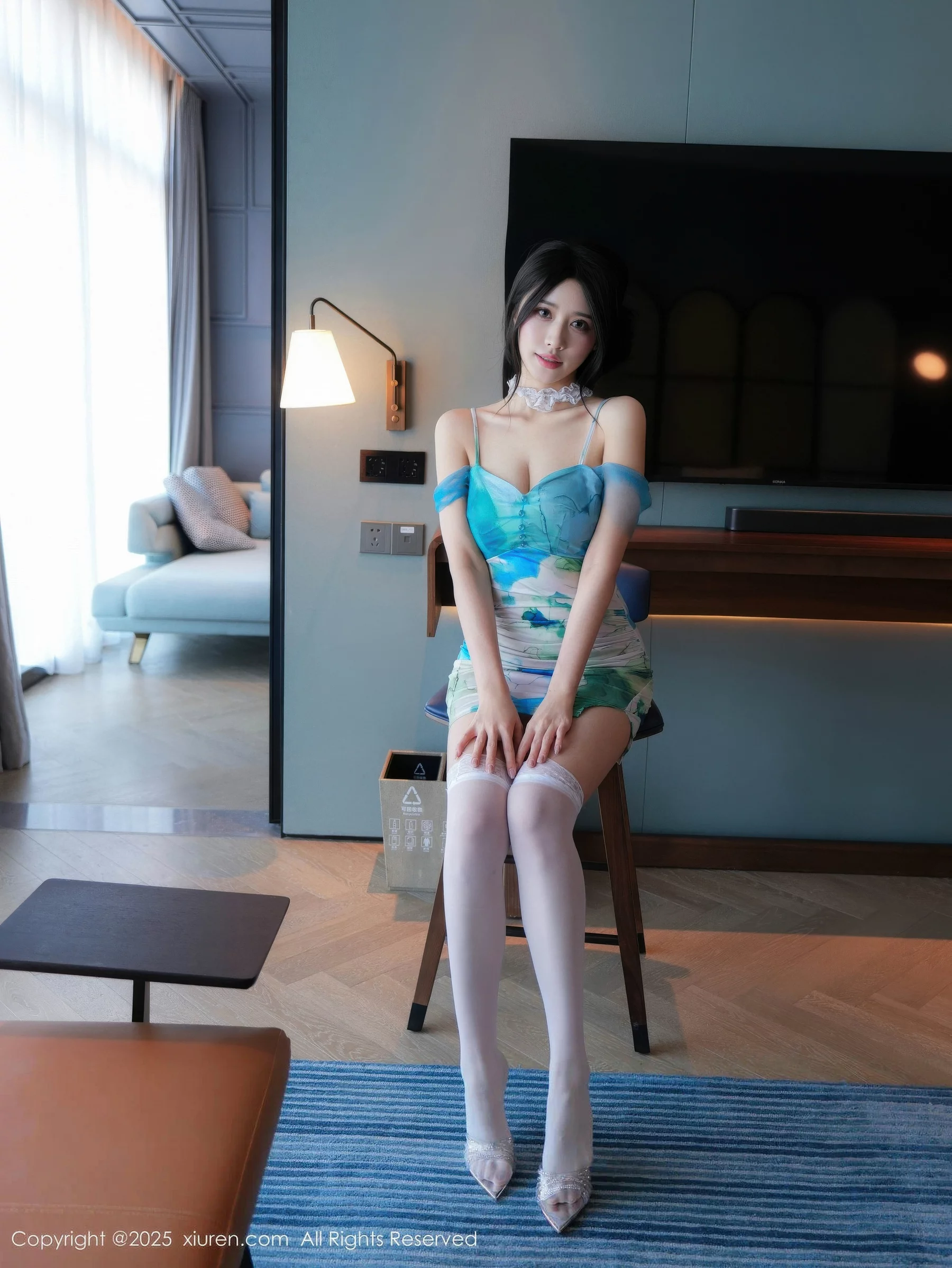Shelly Sexy Blue Jumper Skirt with White Socks Photo Shoot 76P