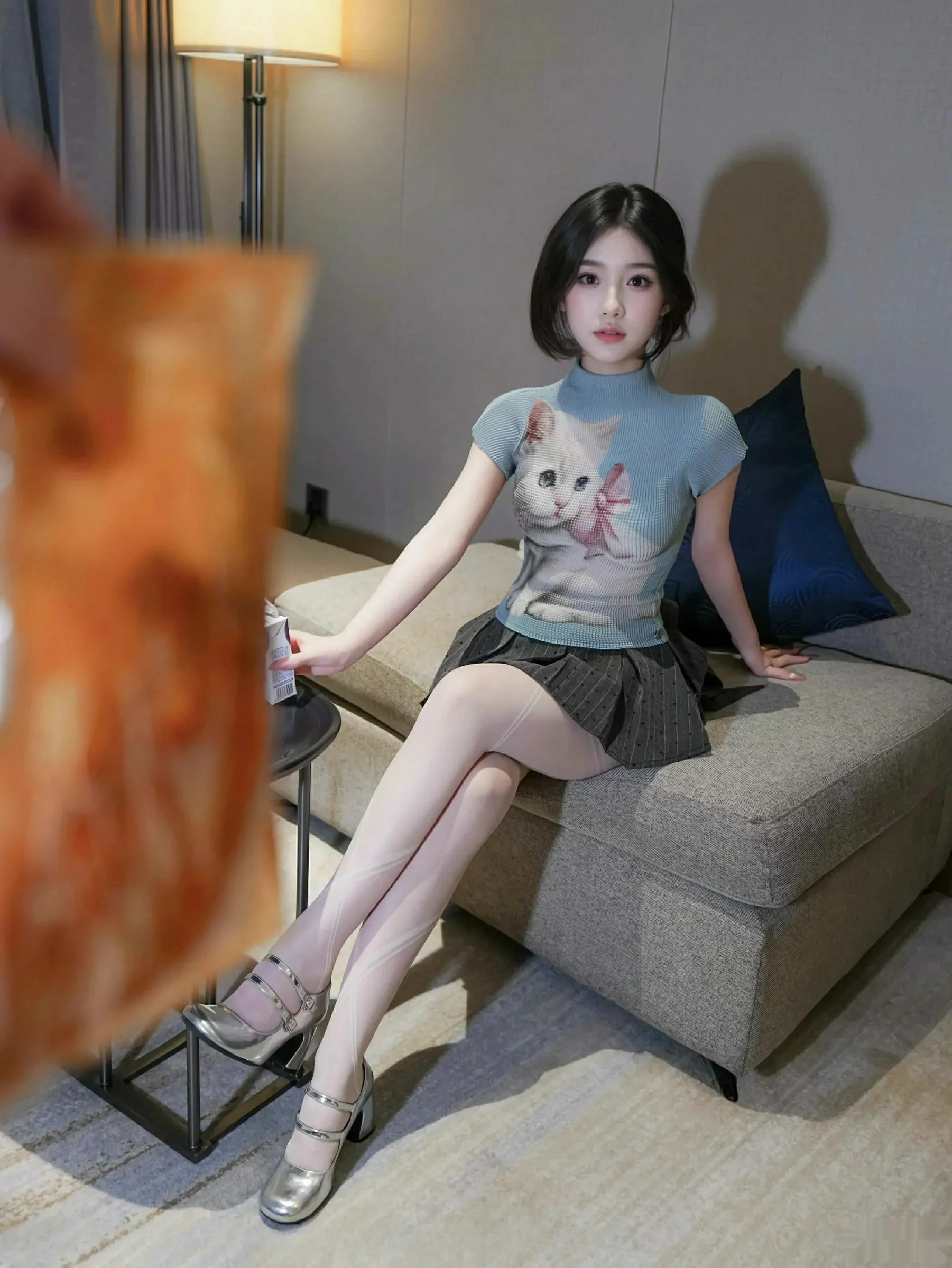 汁汁性感JK服饰露灰色内衣配白色丝袜秀曼妙身材绝美写真70P 3