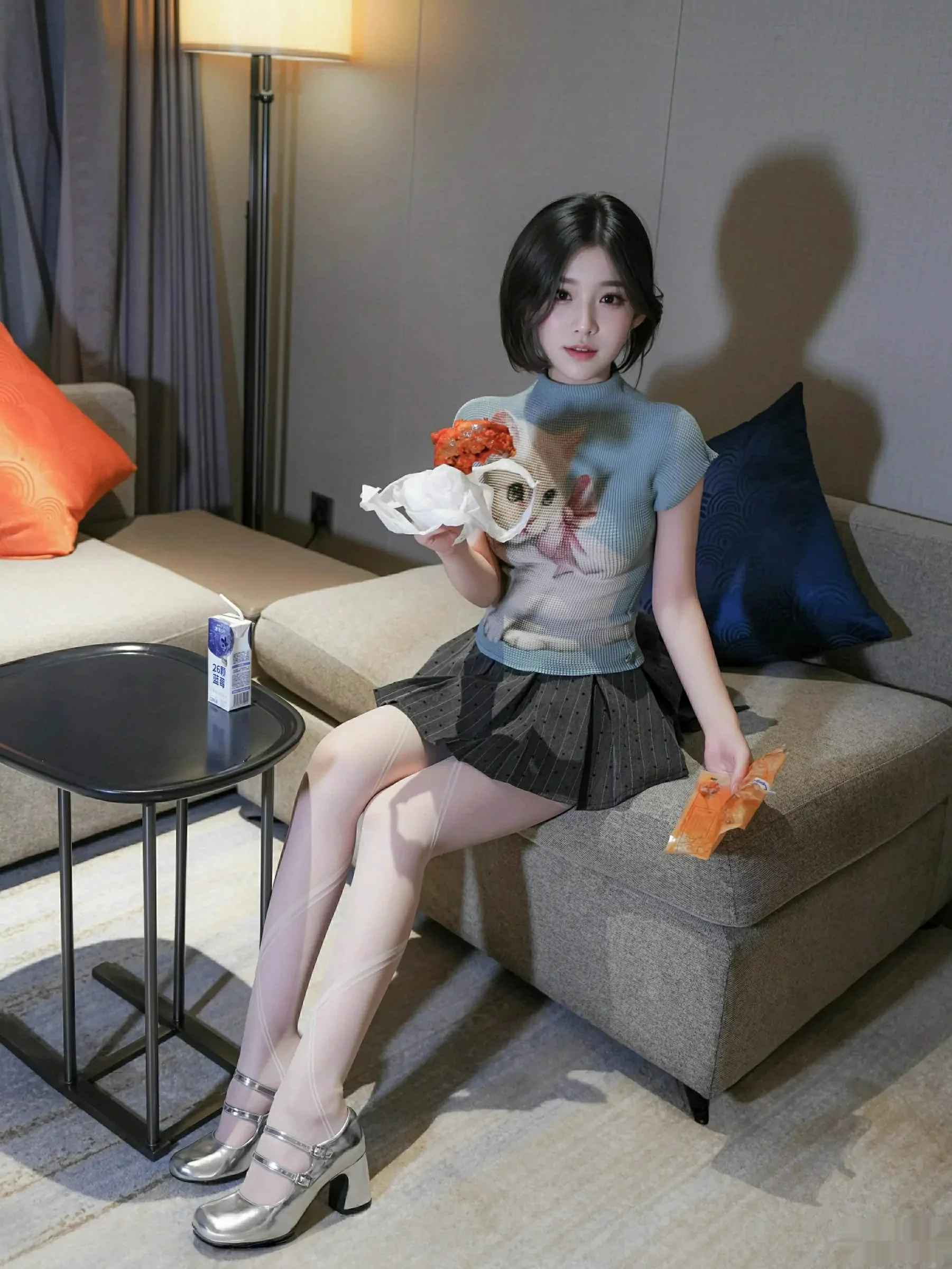 汁汁性感JK服饰露灰色内衣配白色丝袜秀曼妙身材绝美写真70P 7