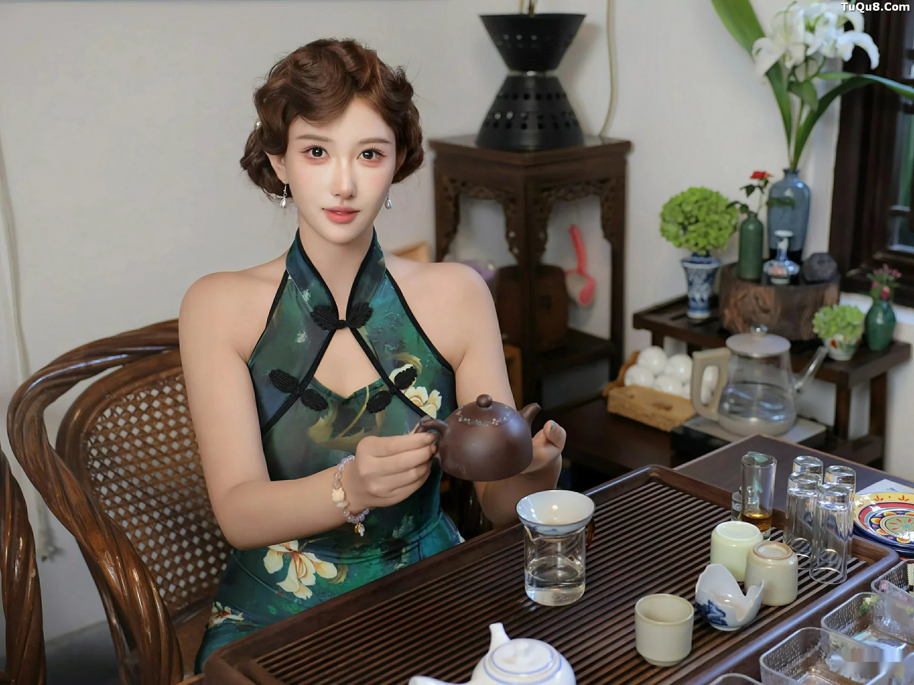 金允希Yuki性感绿色旗袍配超薄肉丝秀丰腴身材迷人绝美写真78P 3