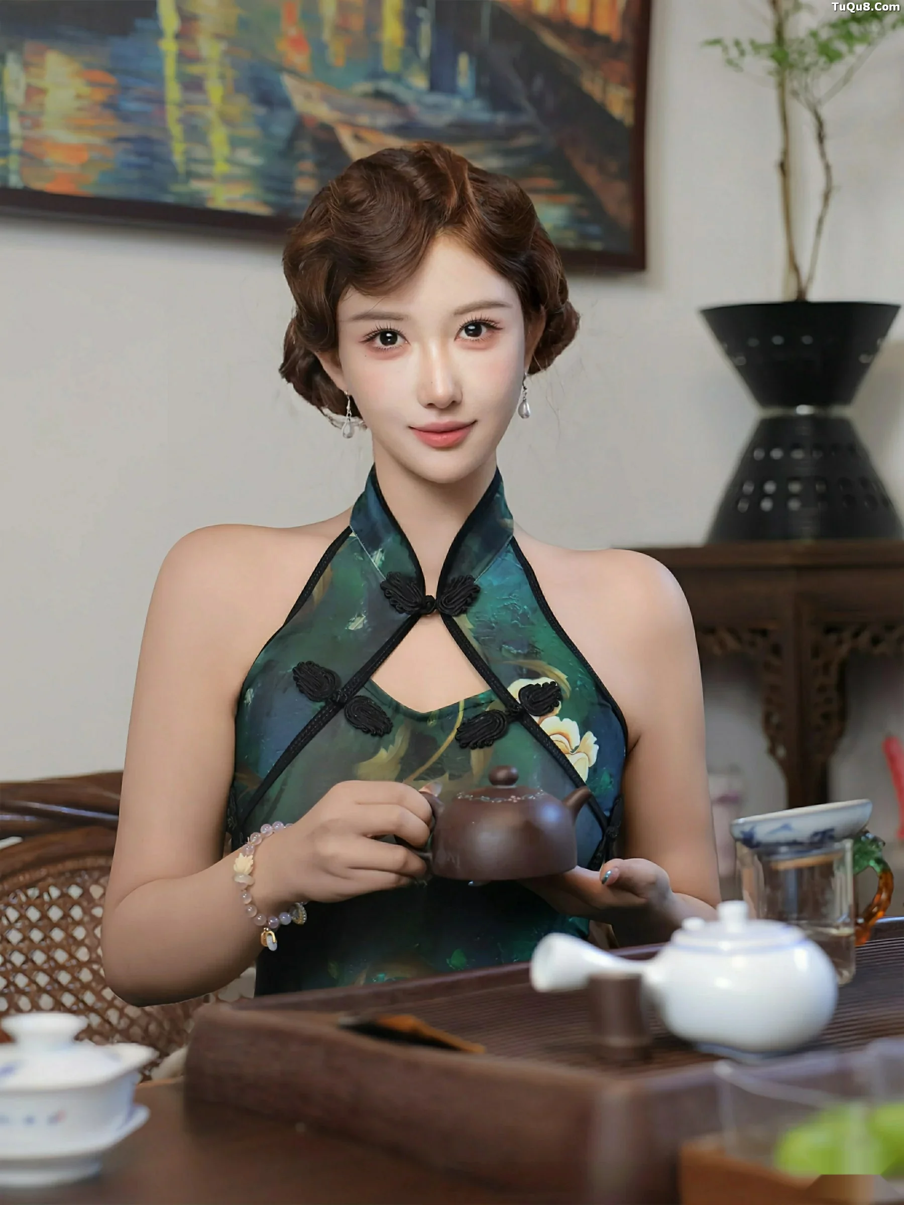 金允希Yuki性感绿色旗袍配超薄肉丝秀丰腴身材迷人绝美写真78P 6